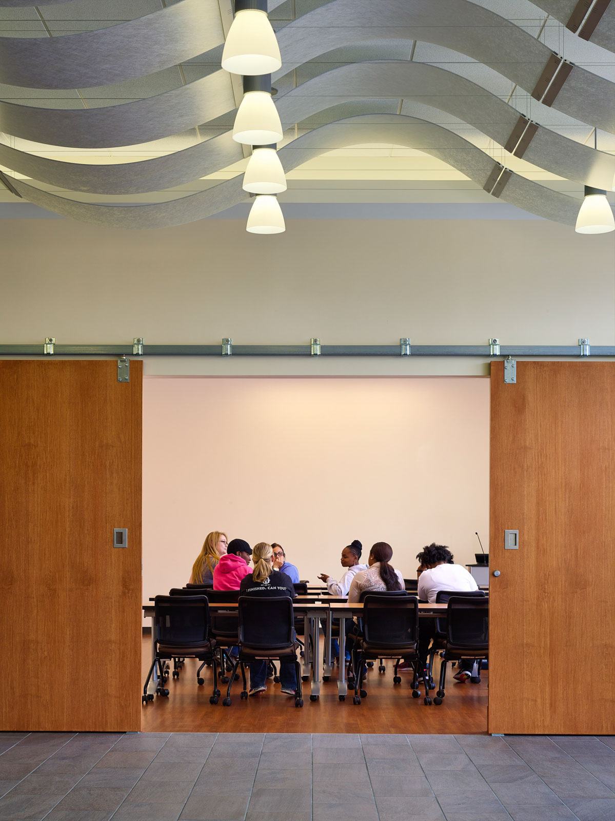 Interior view of flexible space at the University of West Georgia School of Nursing being used...