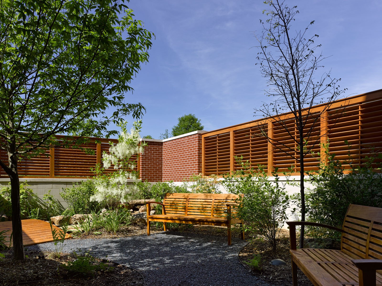 Exterior view of outdoor meditative space at the University of West Georgia School of Nursing featuring...