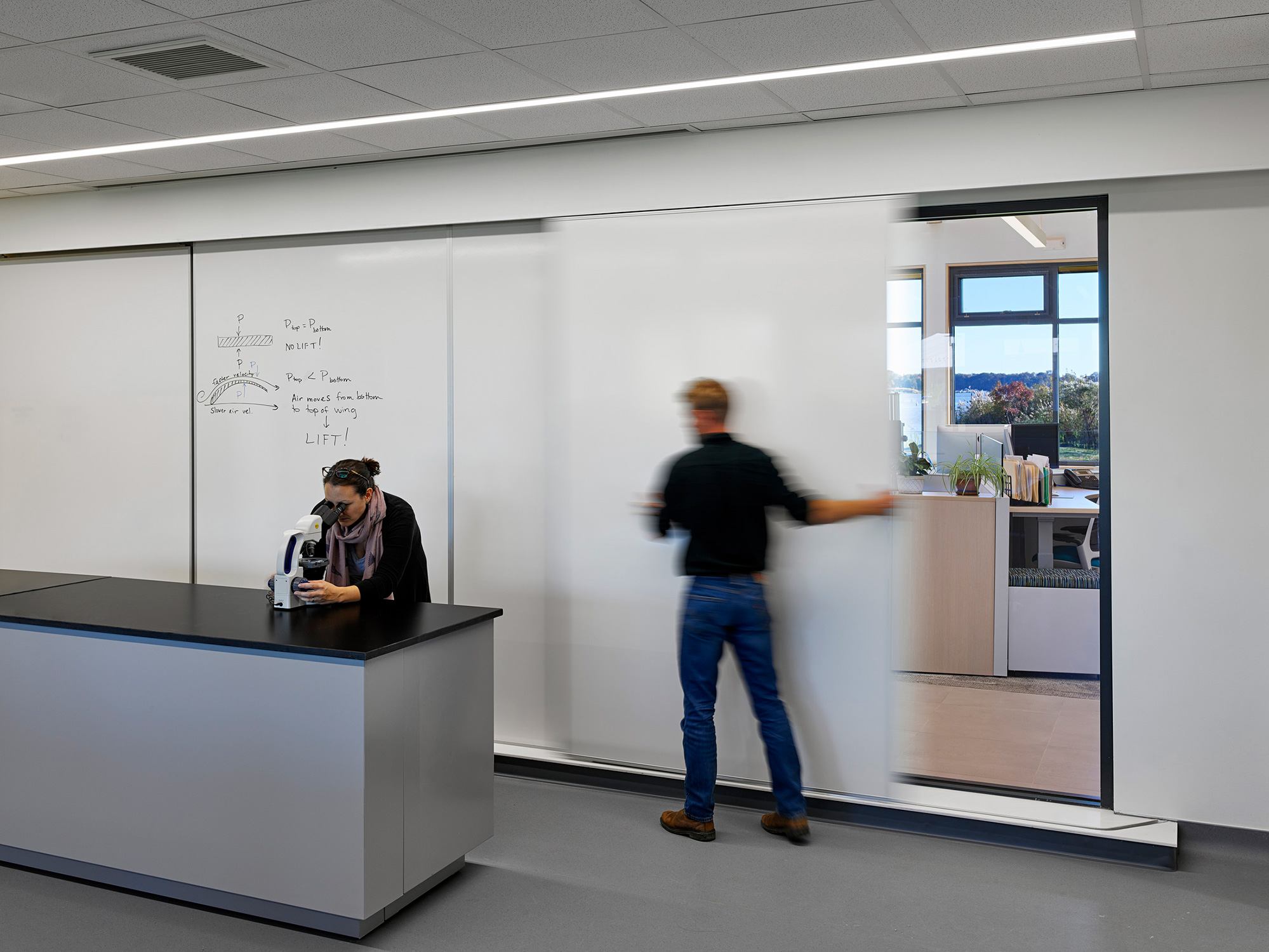 Washington College’s Semans-Griswold Environmental Hall has a bright, daylit interior in common...