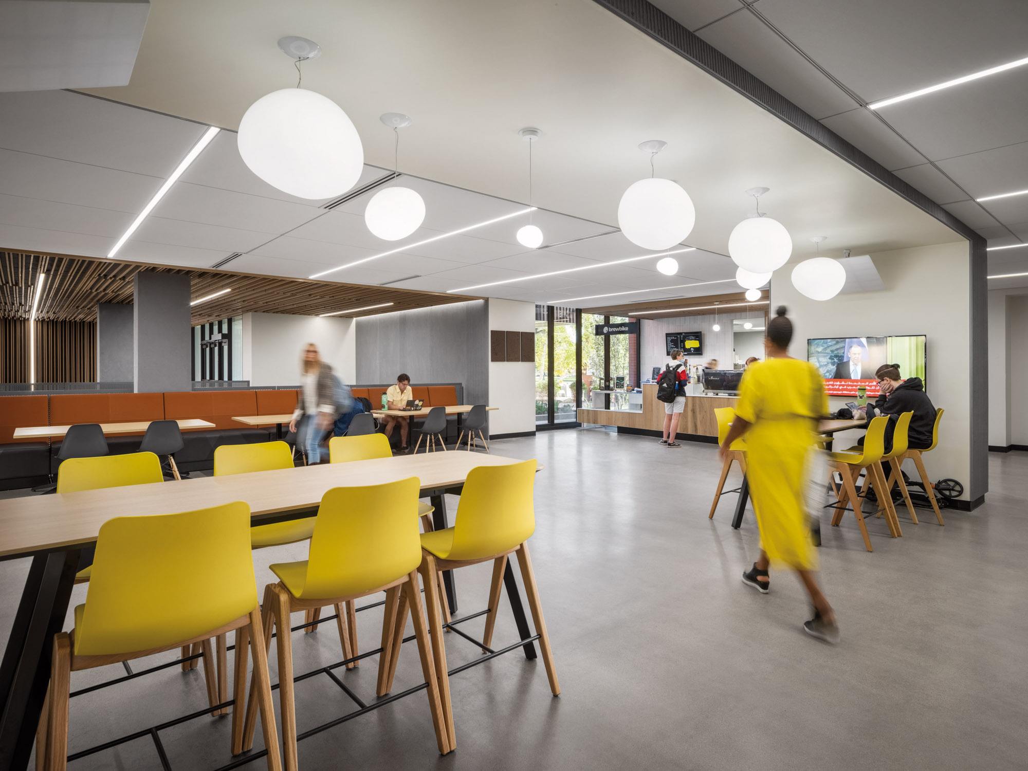 Mediated collaboration space connected to a student cafe in Arizona State University's Durham Hall
