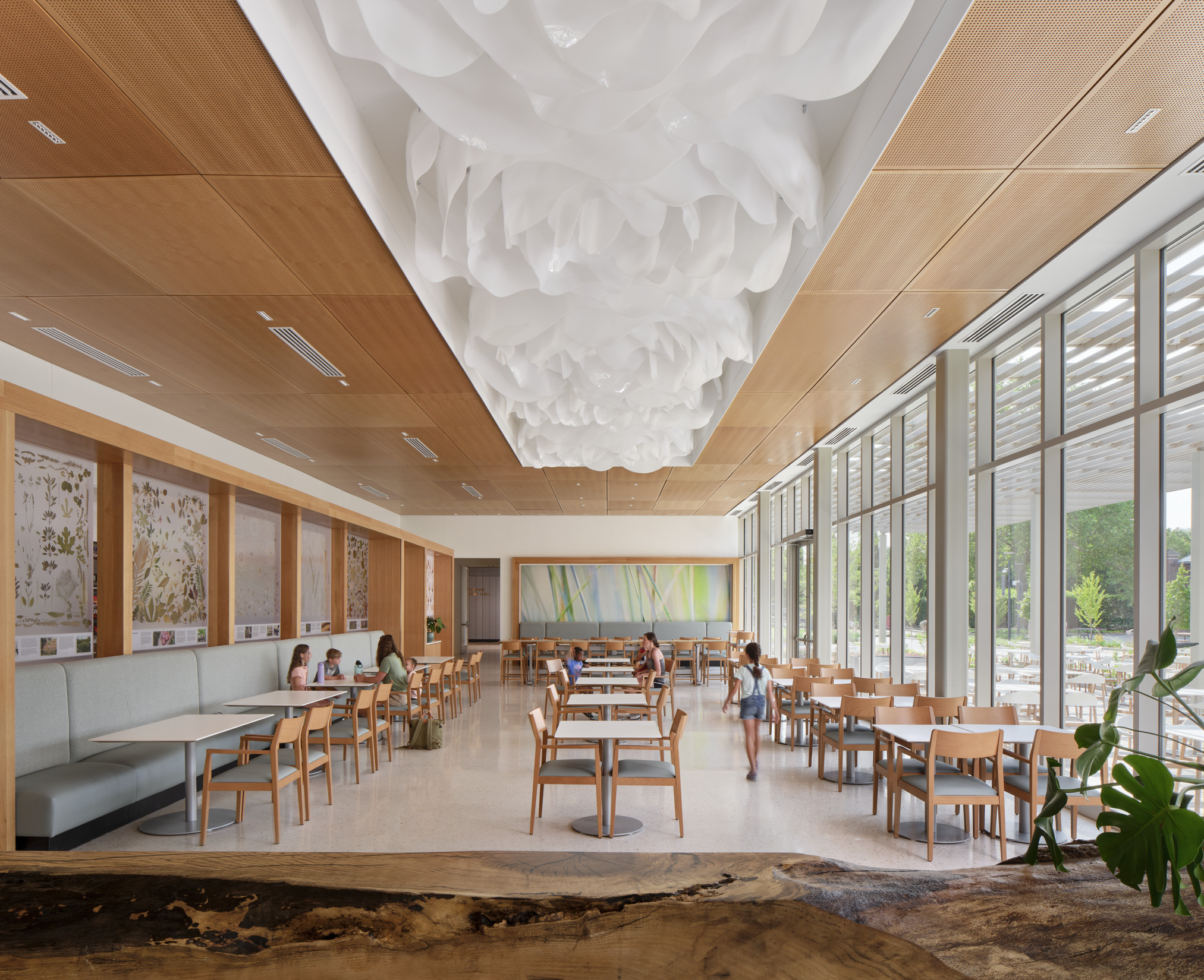 A ceiling depicts roses in full bloom at the Sassafrass Restaurant at the Missouri Botanical Garden