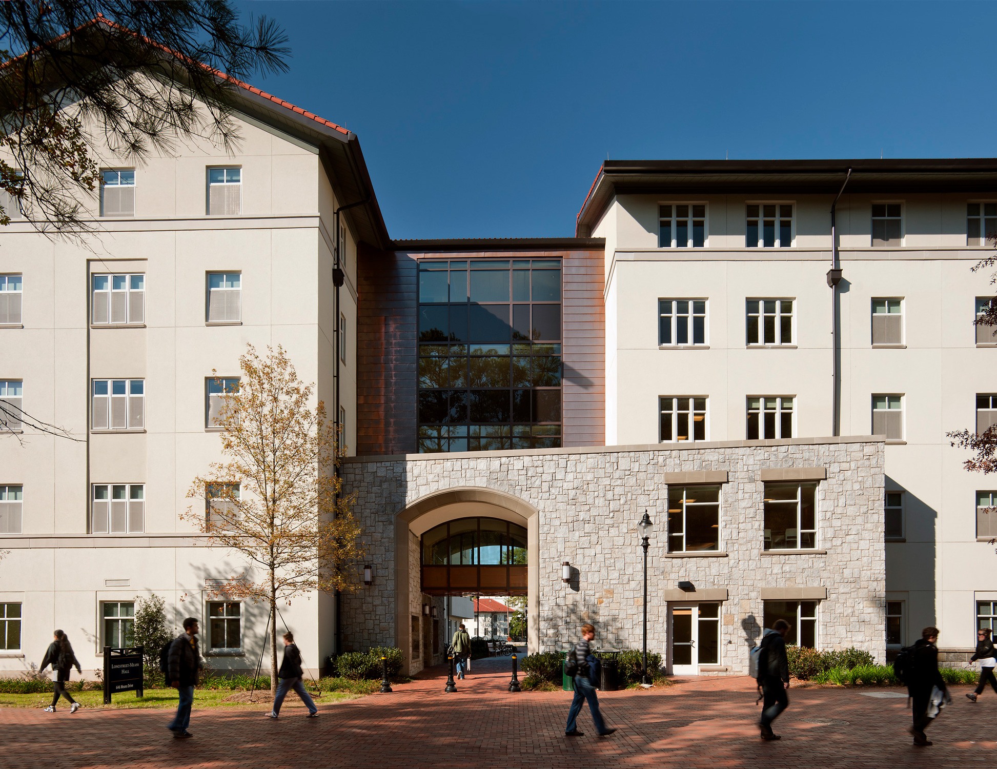 Exterior view of Longstreet-Means Hall in the Freshman Housing Village at Emory University