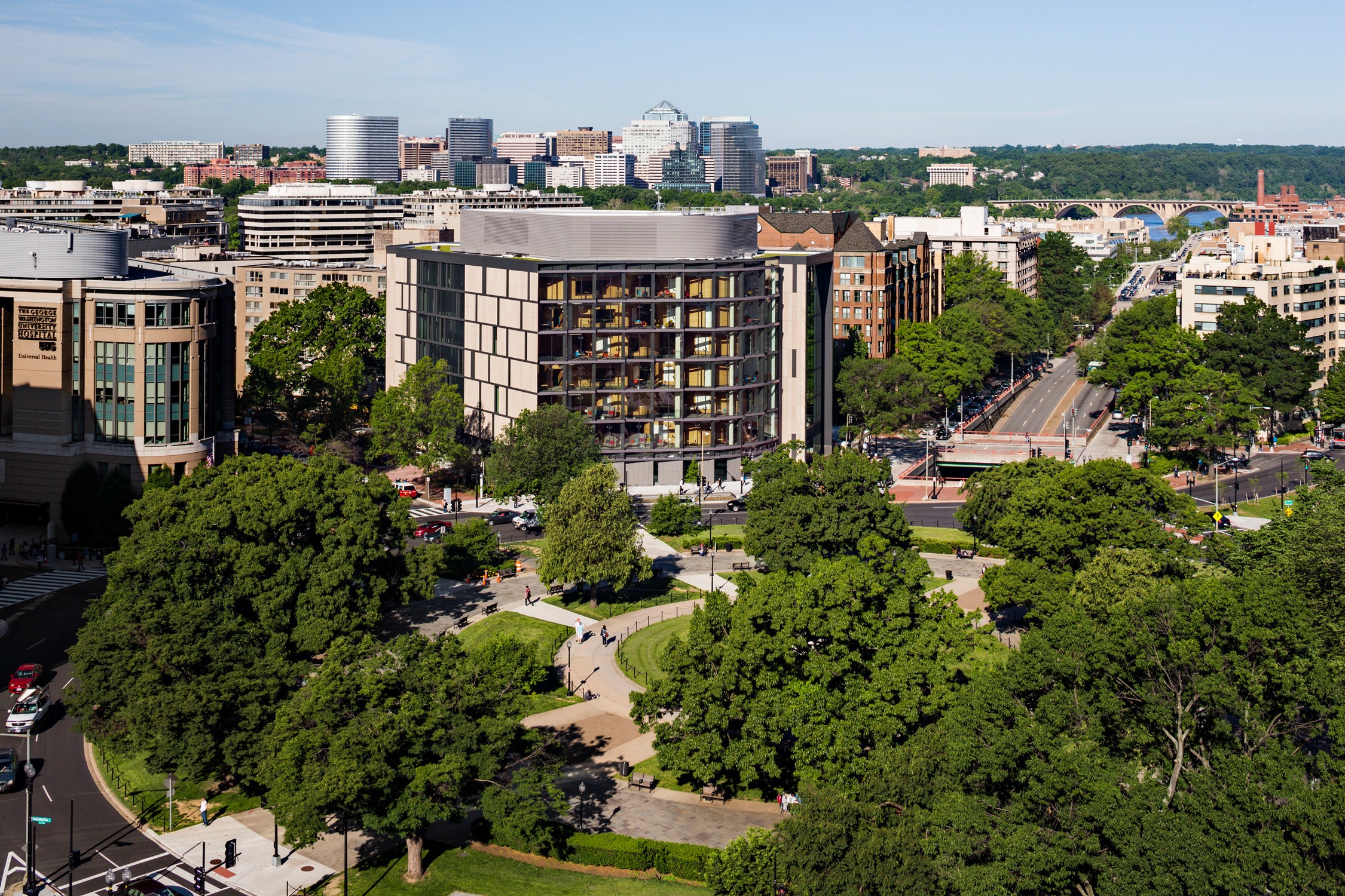 View to Washington Circle of the Milken School of Public Health at The George Washington University