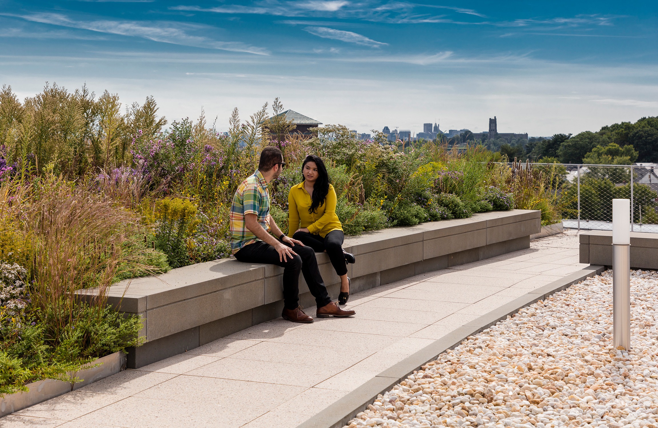 Green roof with views to downtown Baltimore at the Morgan Business Center at Morgan State University