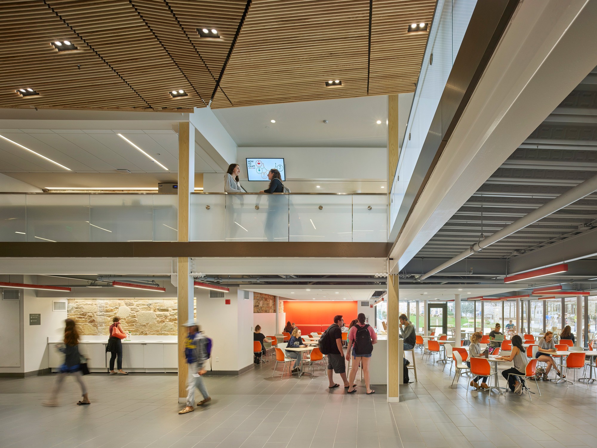 The atrium connects dining and student activity on multiple levels of Mary Fisher Hall at Goucher...