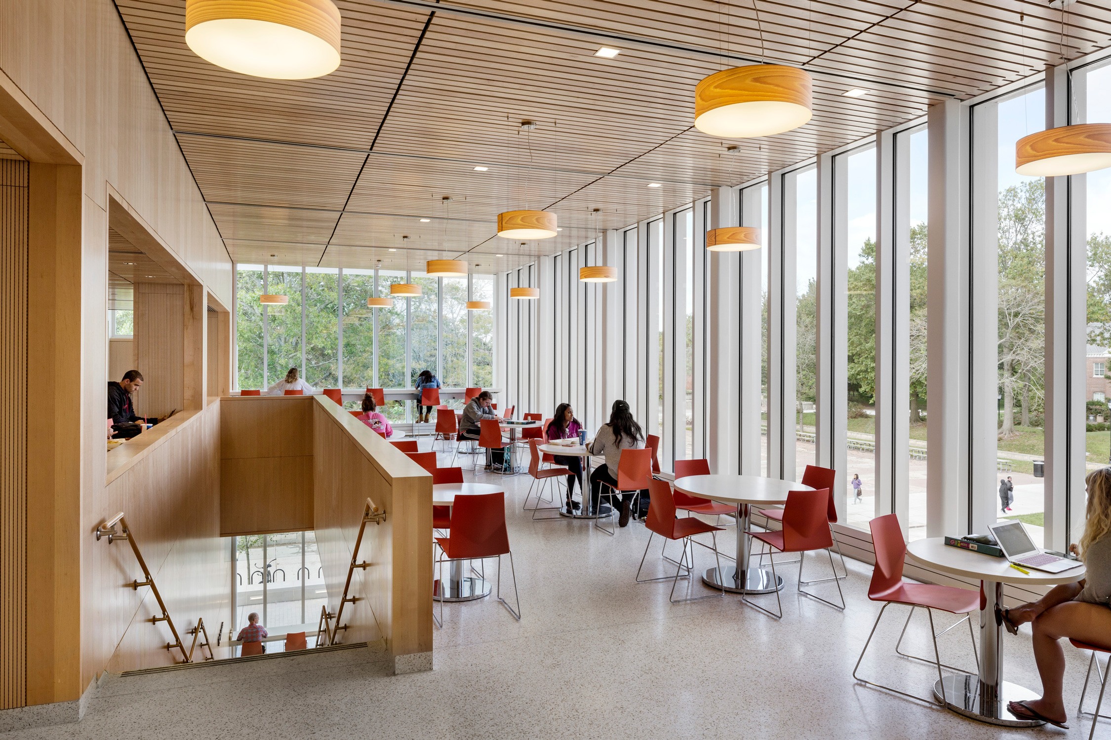 Café in the Salisbury University Patricia R. Guerrieri Academic Commons Caption: Cafe overlooking...