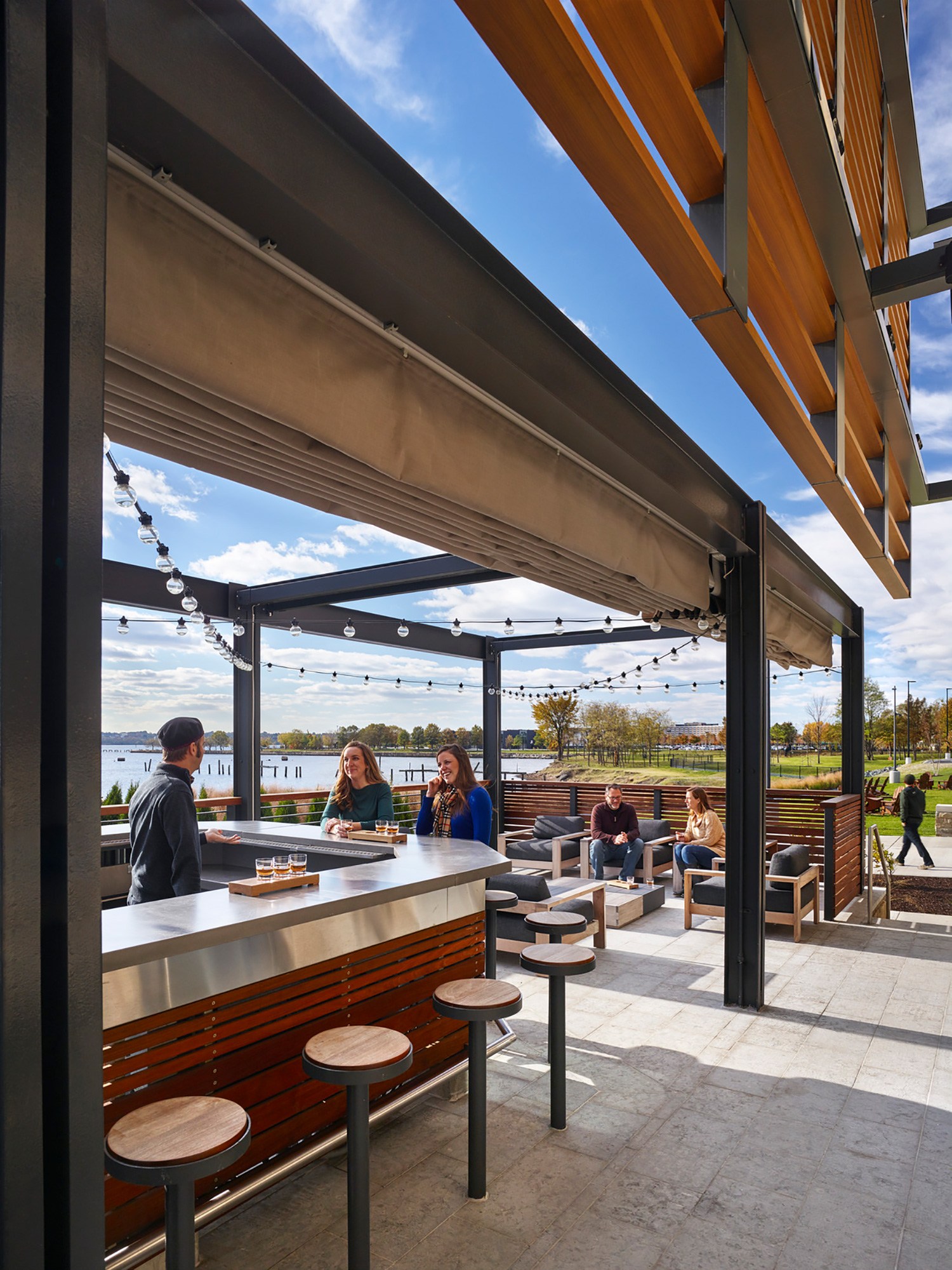 Outdoor tasting patio at Sagamore Spirit Distillery