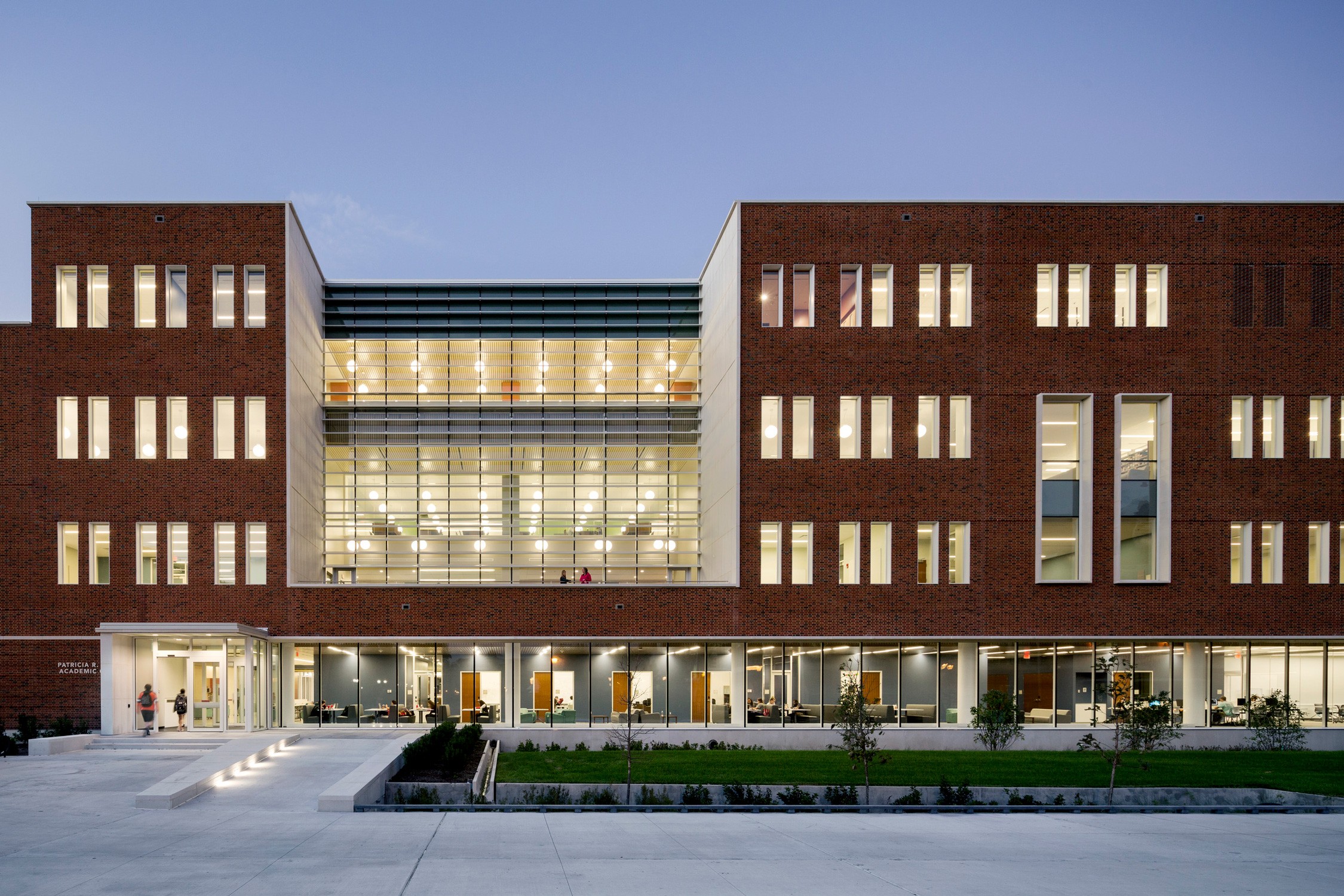 South elevation of the Salisbury University Patricia R. Guerrieri Academic Commons with a view...