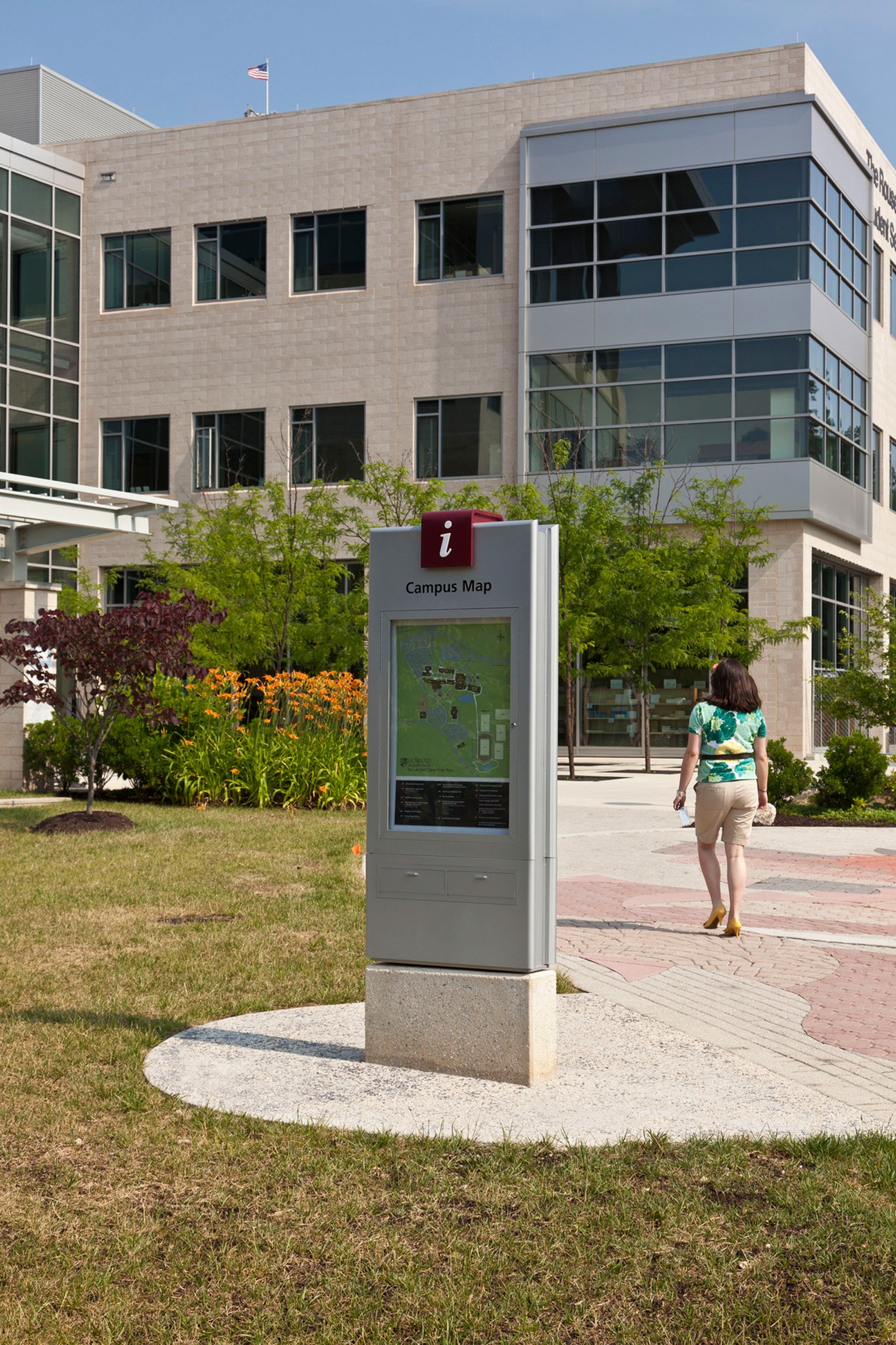 Campus map and directory in kiosk sign.