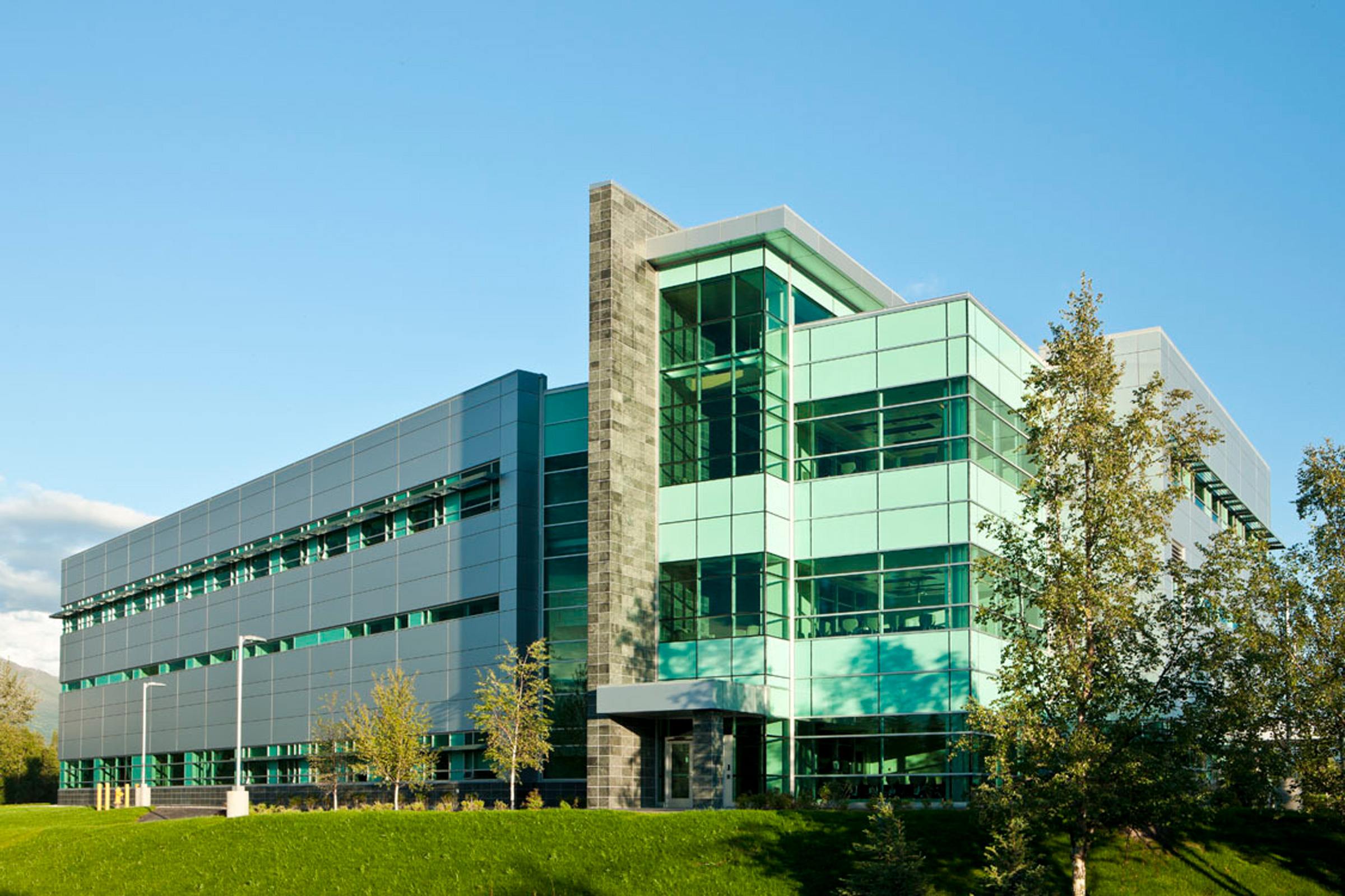 Exterior building façade at the Health Sciences Building at University of Alaska-Anchorage