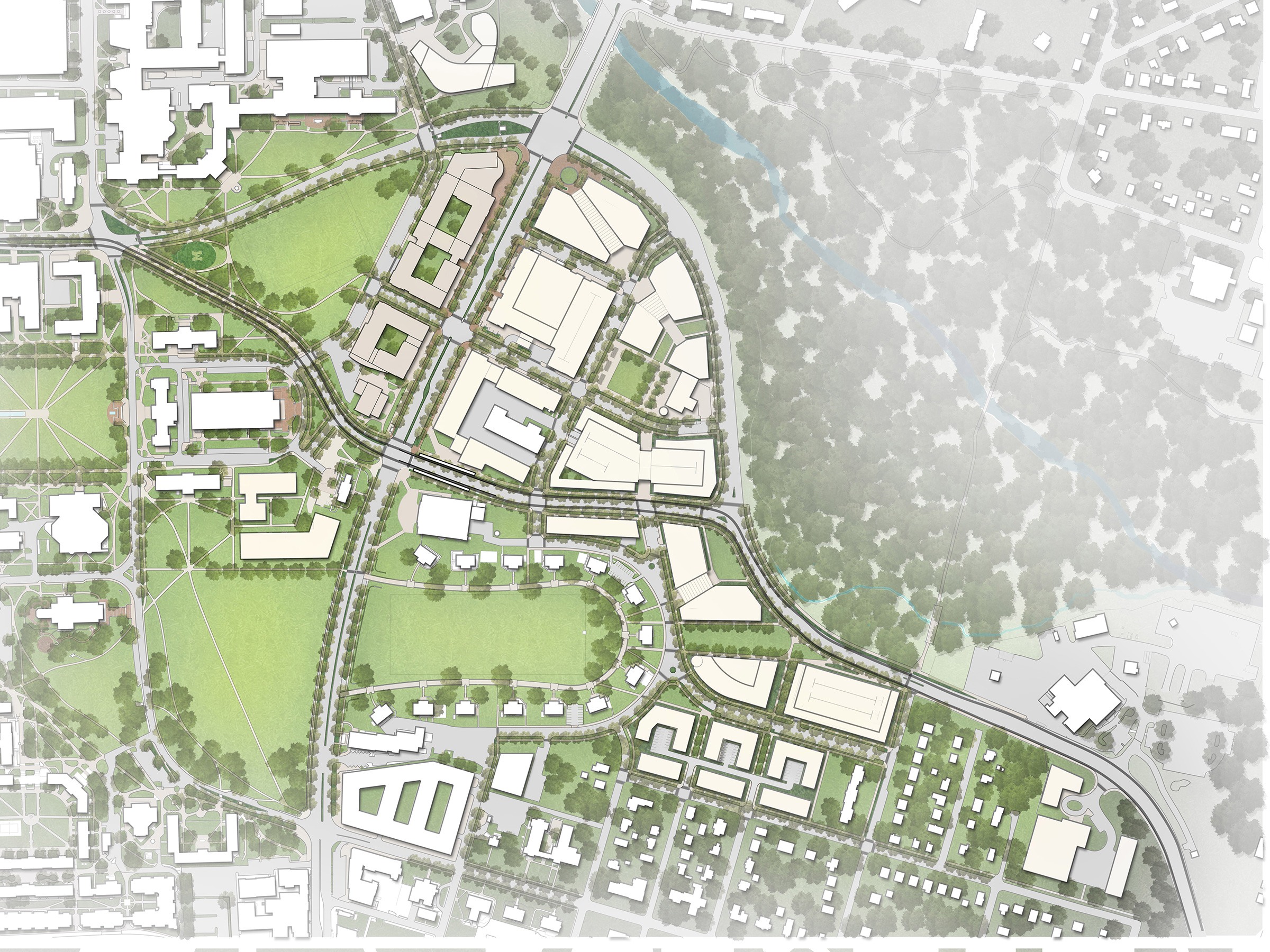 Bird’s eye master plan for the University of Maryland Innovation District Master Plan.