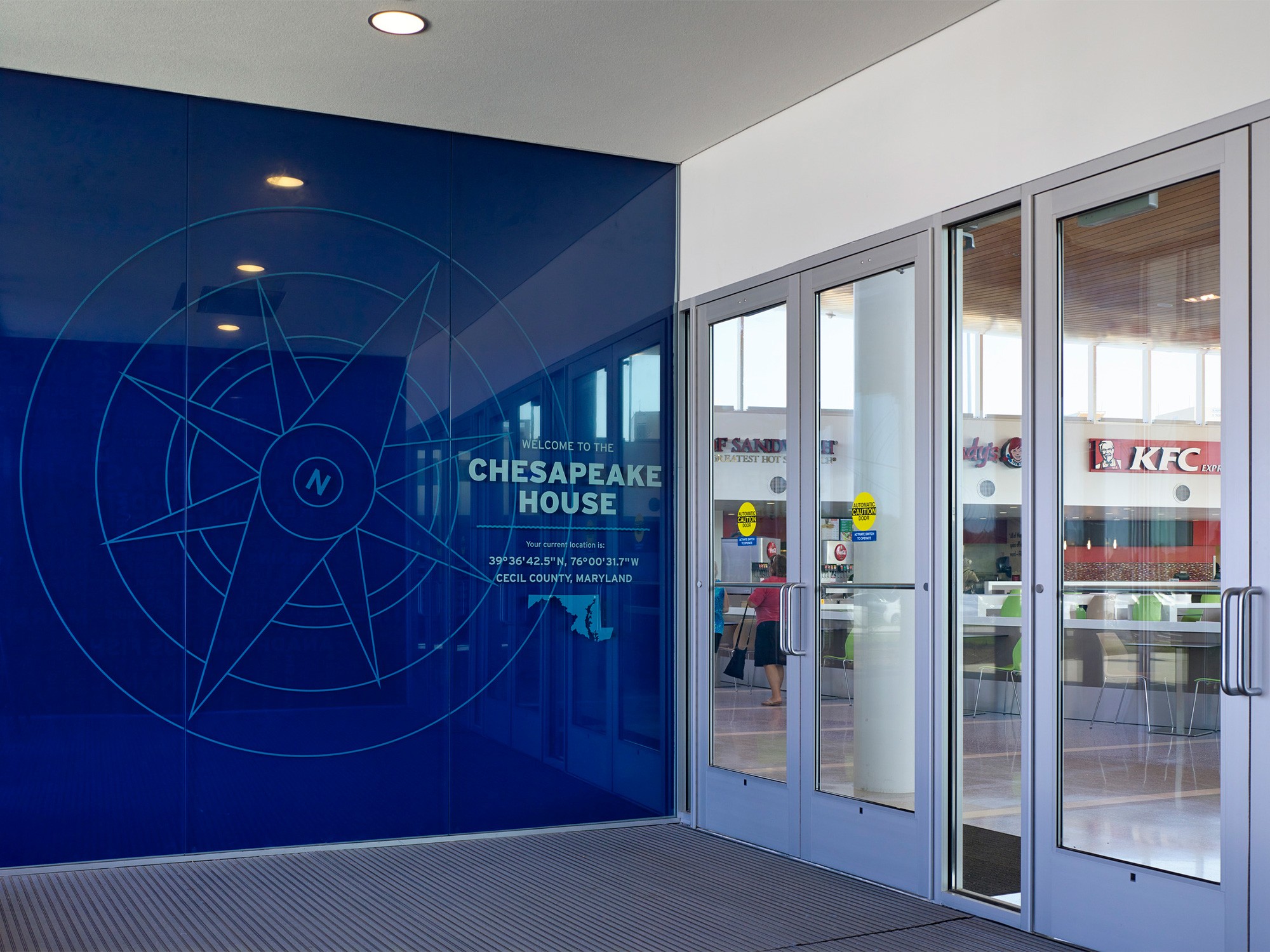 Entry feature wall in travel plaza