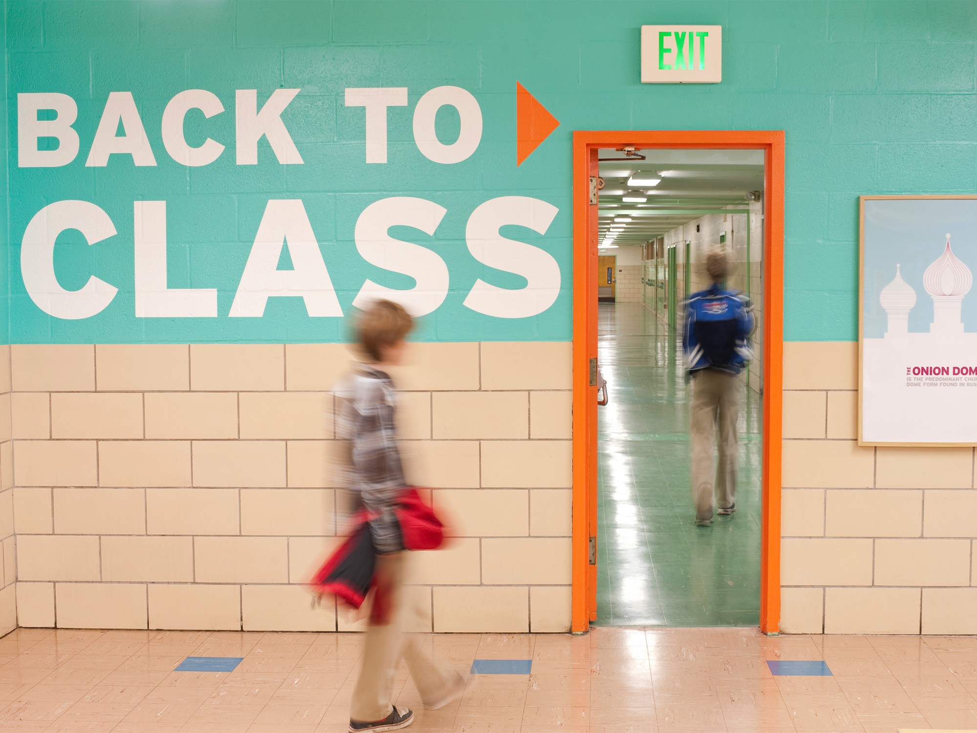 Feature wall at middle school cafeteria