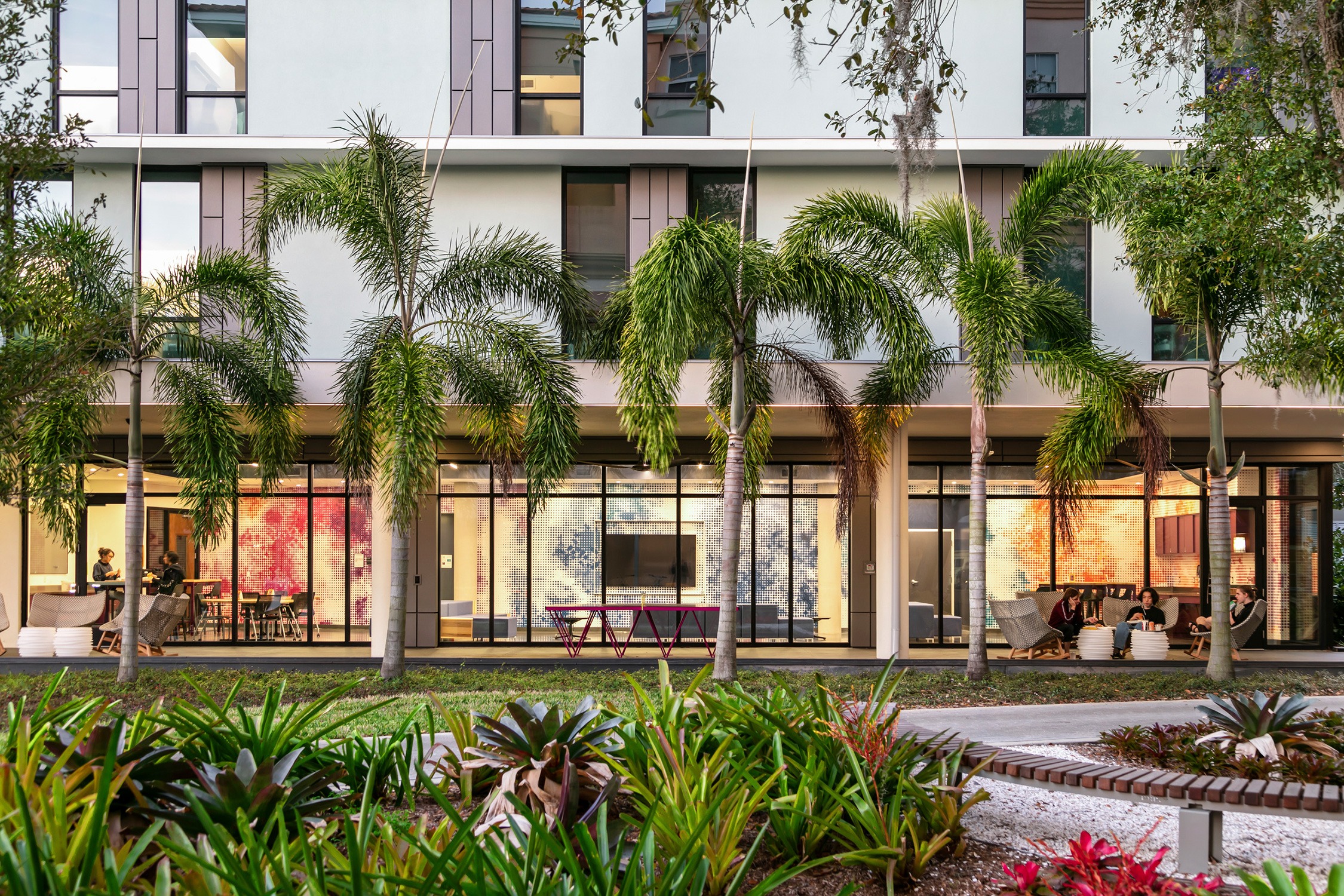Exterior view of the façade of Greensboro Hall at Ringling College of Art and Design in daytime,...