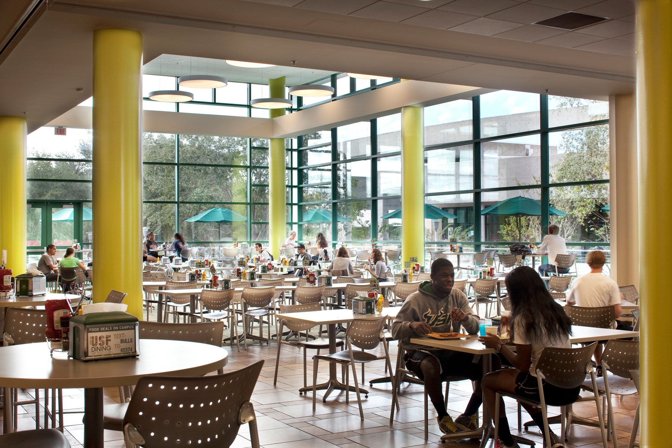 Interior view of the dining area in the Student Wellness and Nutrition Center at University of...