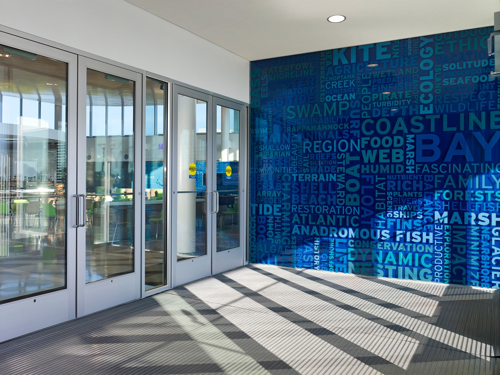 Entry feature wall in travel plaza