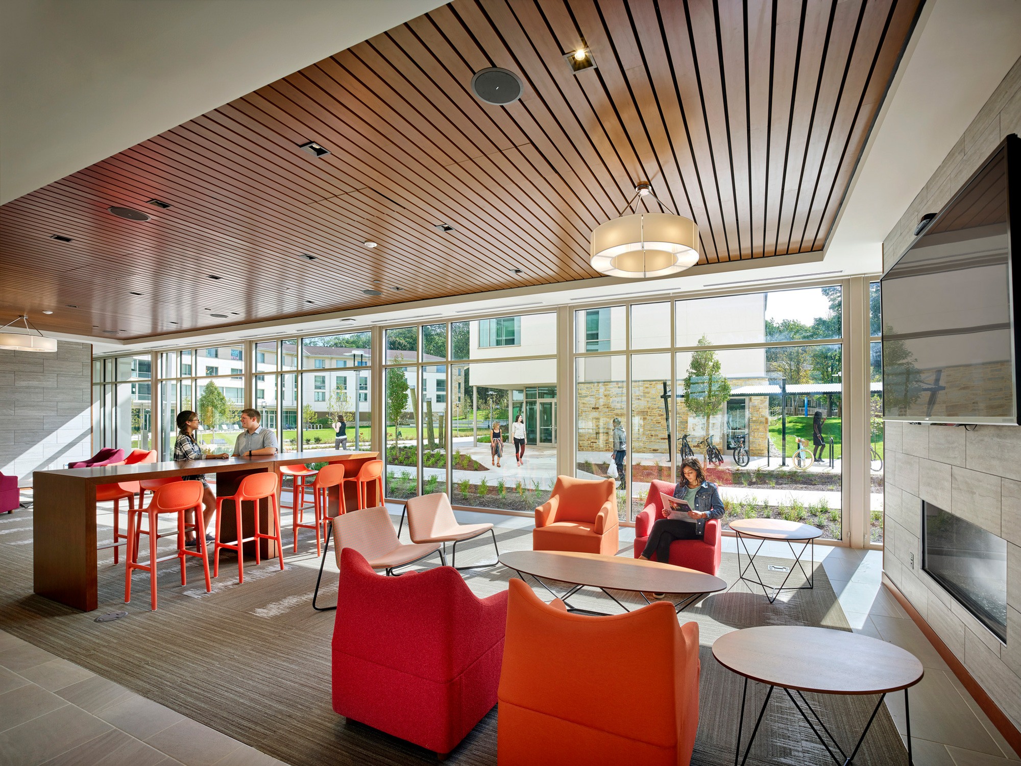 Interior view of ground floor common space at the First-Year Village at Goucher College