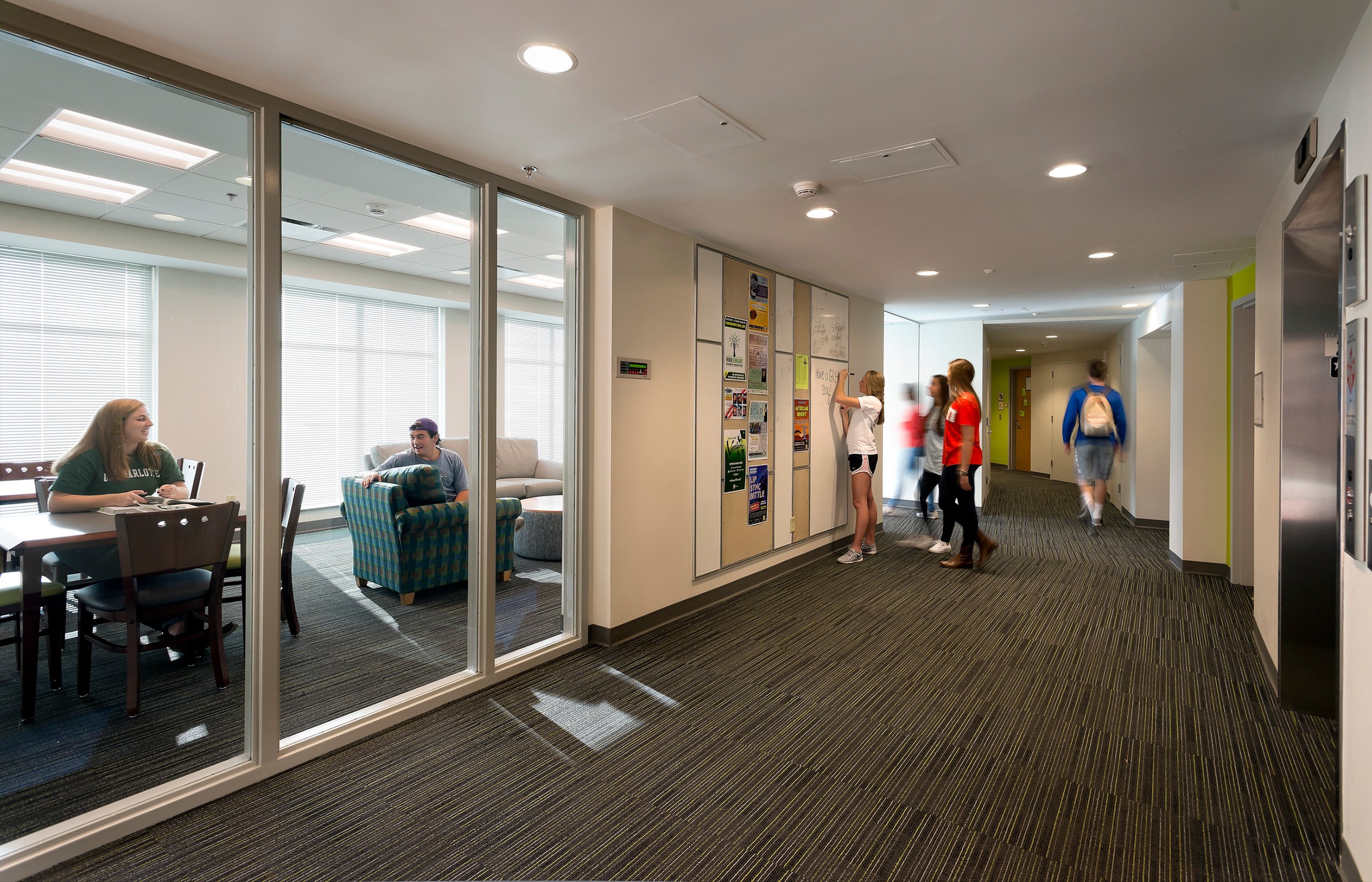 Interior view of a typical floor in Laurel Hall at University of North Carolina, with floor lounge,...