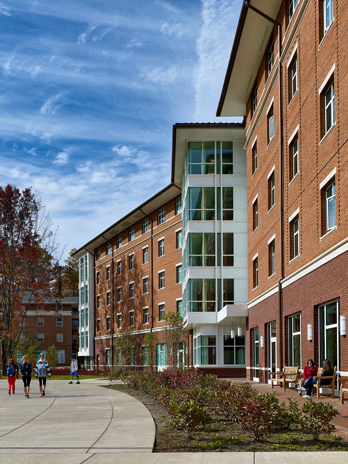Exterior view of Alderman Road Student Housing at University of Virginia featuring landscape details...