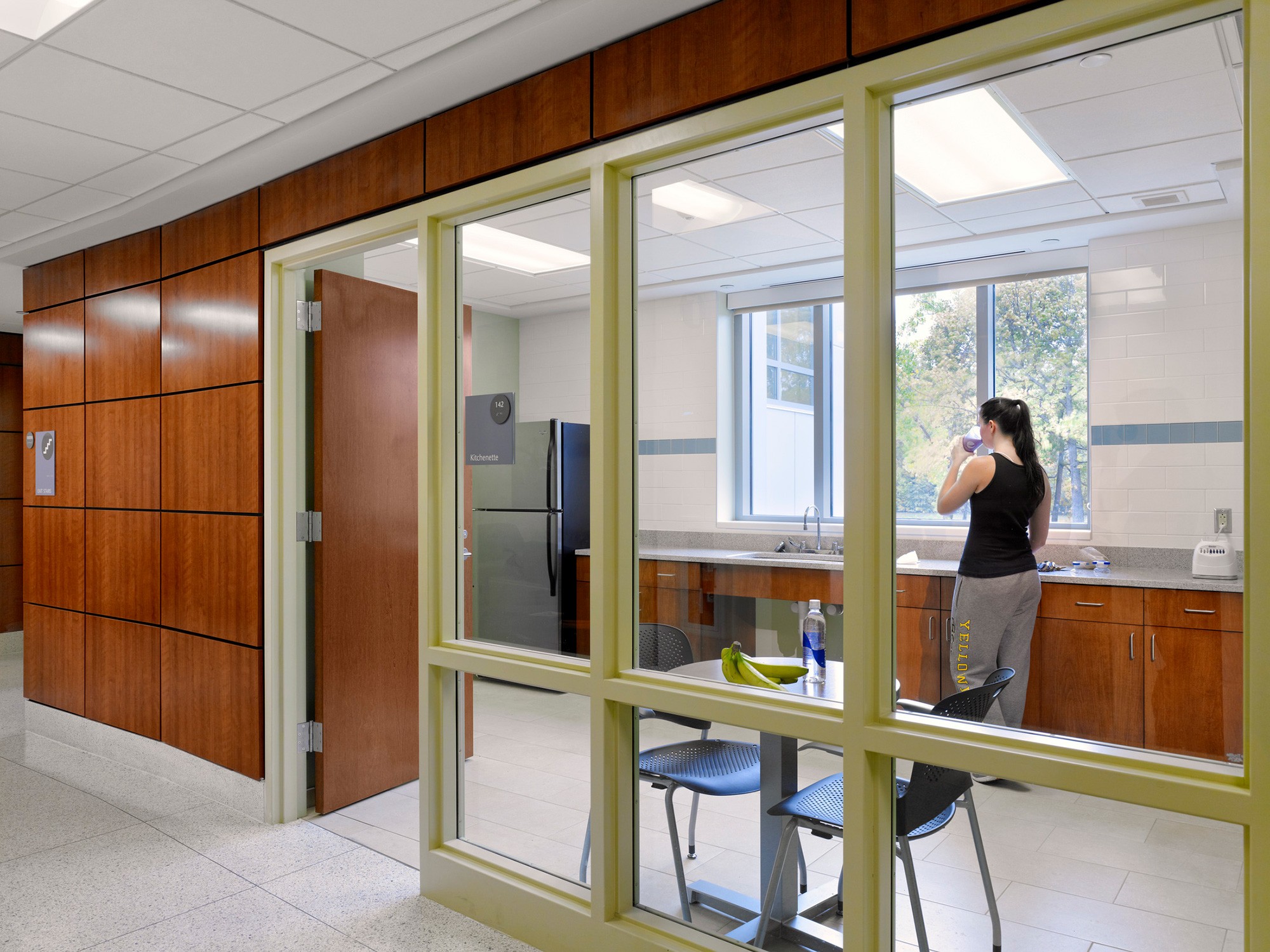 Interior view of a kitchen in O’Brien Hall at University of Rochester