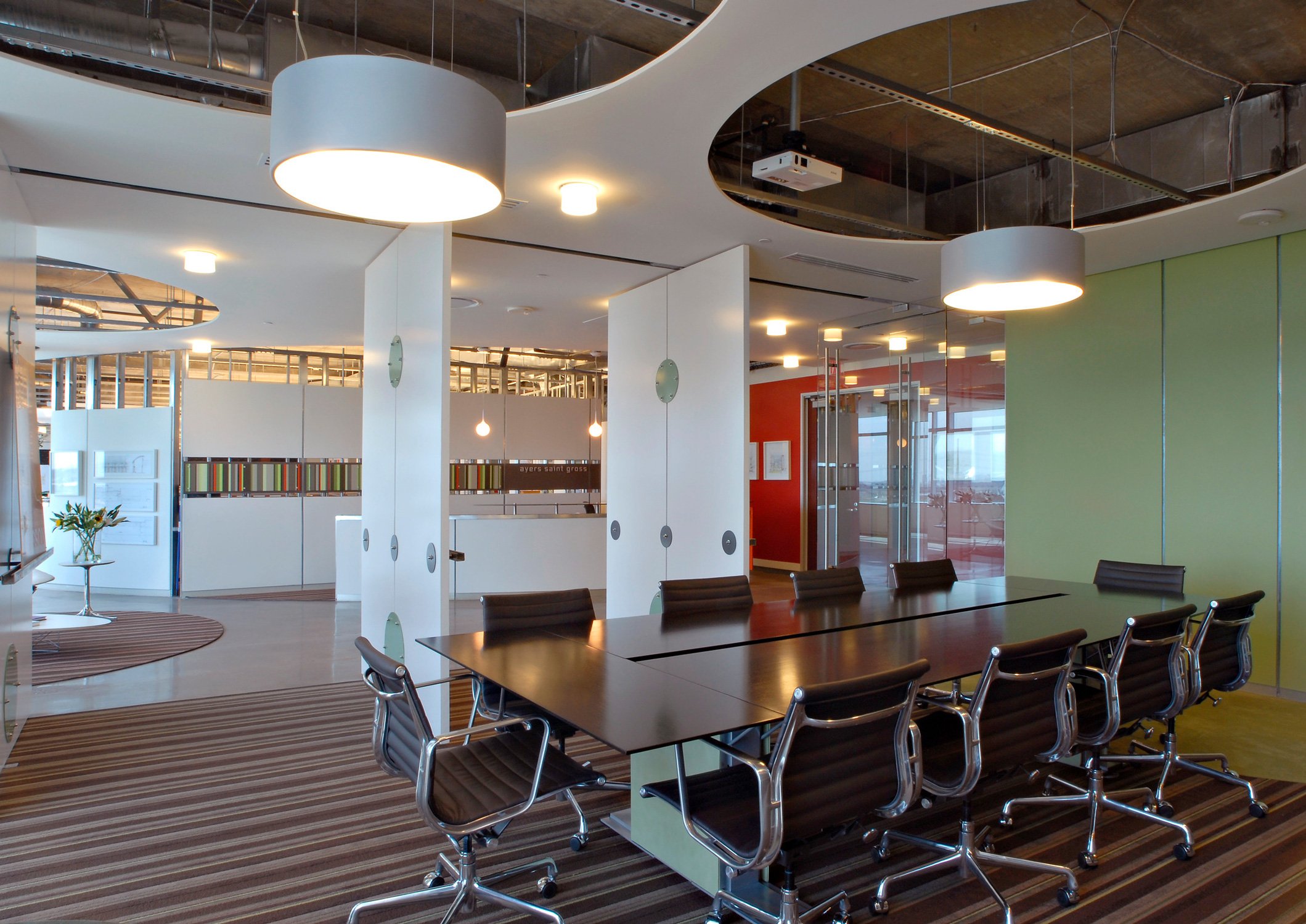 Interior of the Ayers Saint Gross Tempe office, view from the conference room into the office lobby