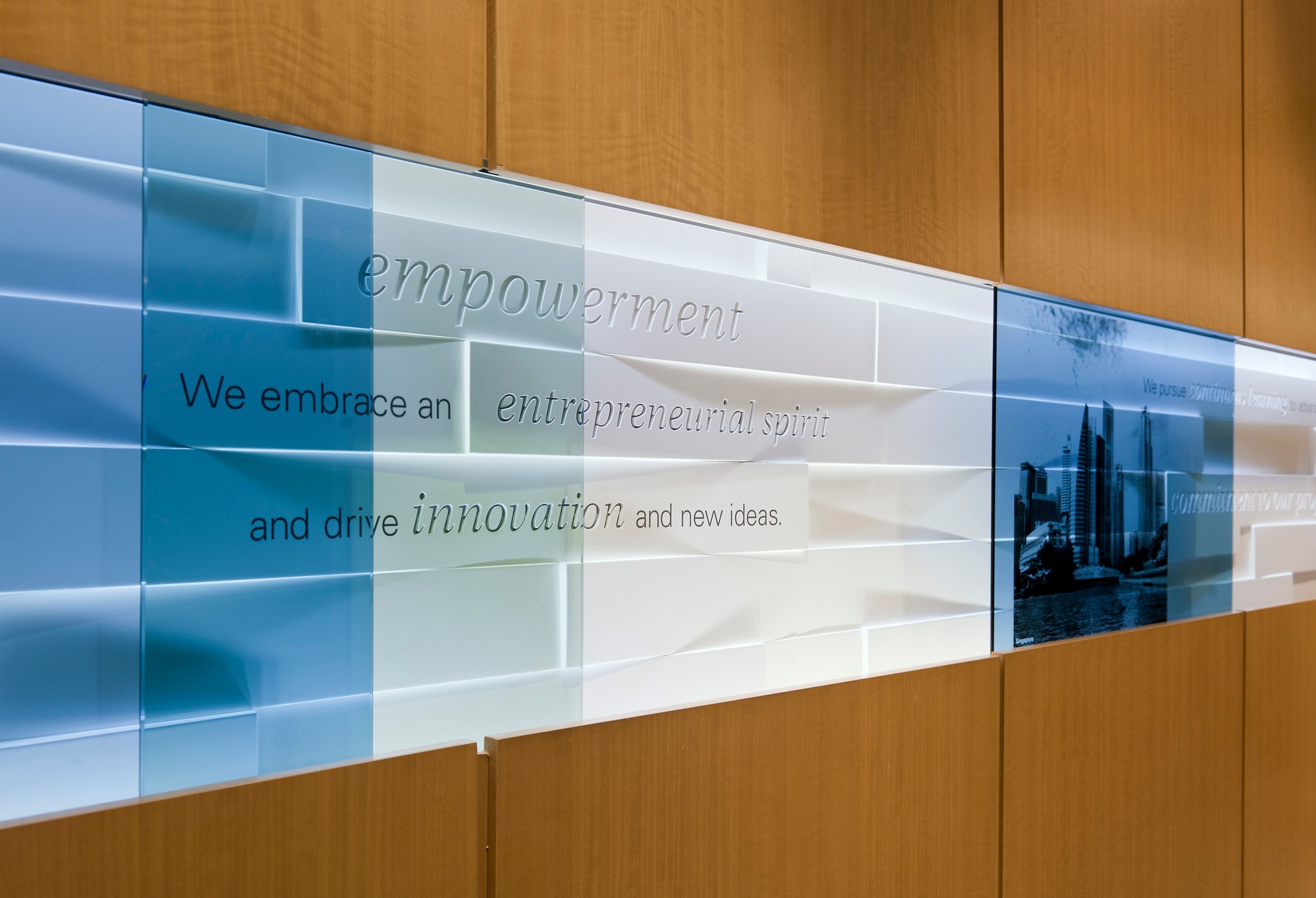 Environmental graphic panel detail at corporate headquarters of confidential client