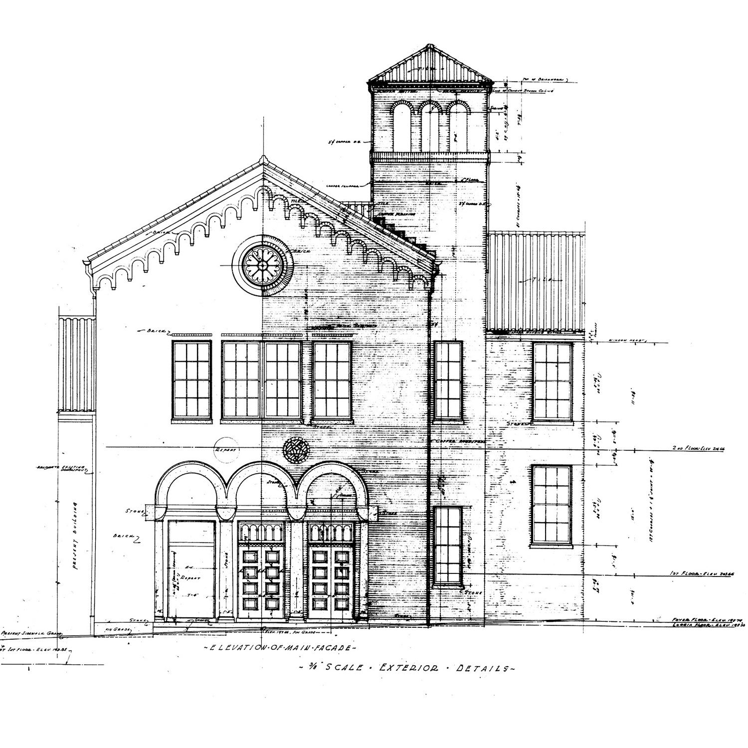Historic diagram of Mount Pleasant Street facade at Bancroft Elementary School