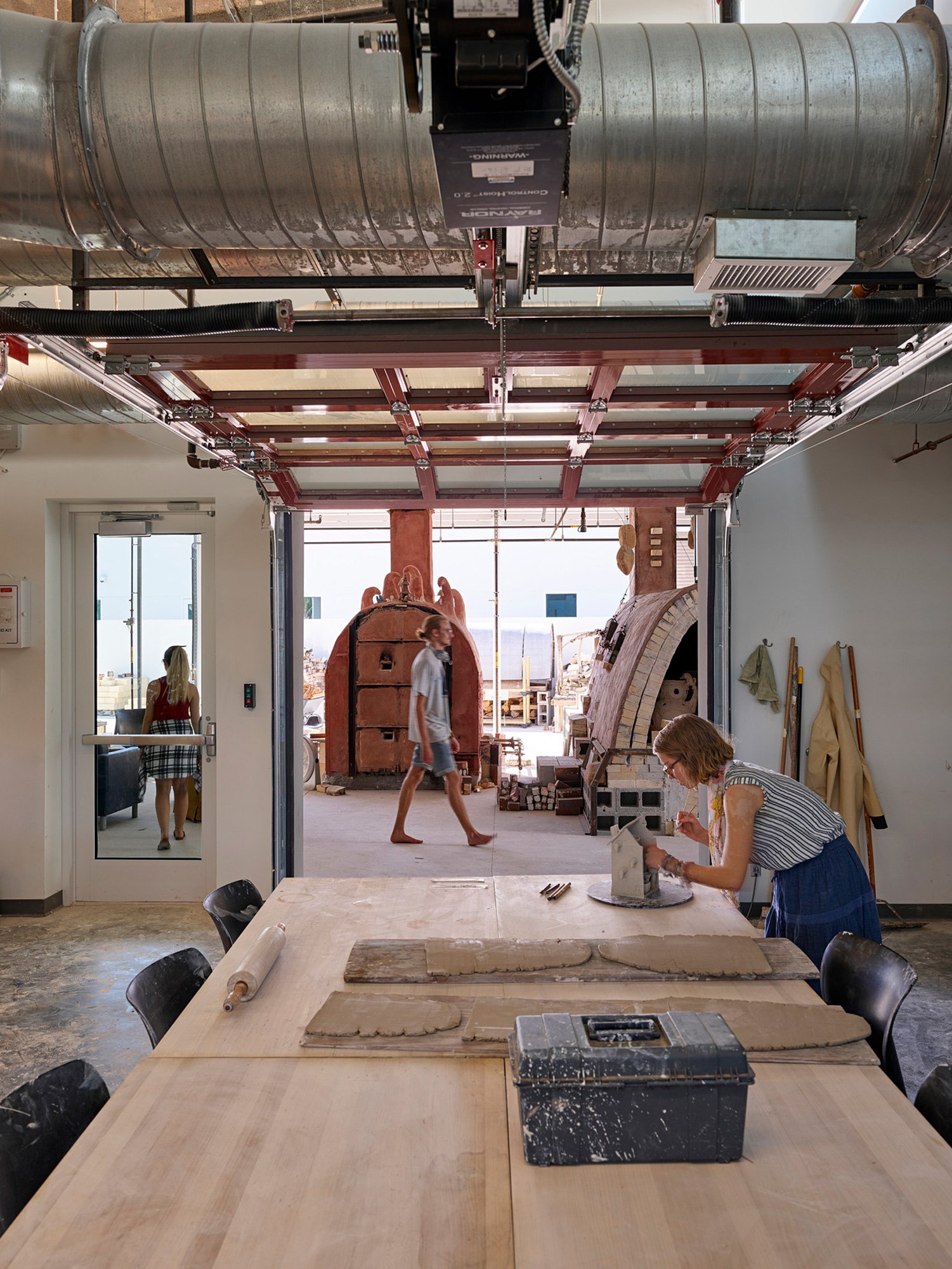 Interior image of a clay studio with a kiln at the Helmar and Enole Nielsen Center for Visual Arts...