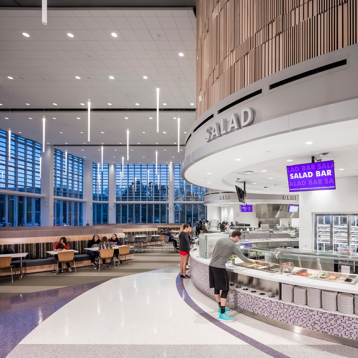 Interior view of salad platform at University Dining Center at Minnesota State University, Mankato