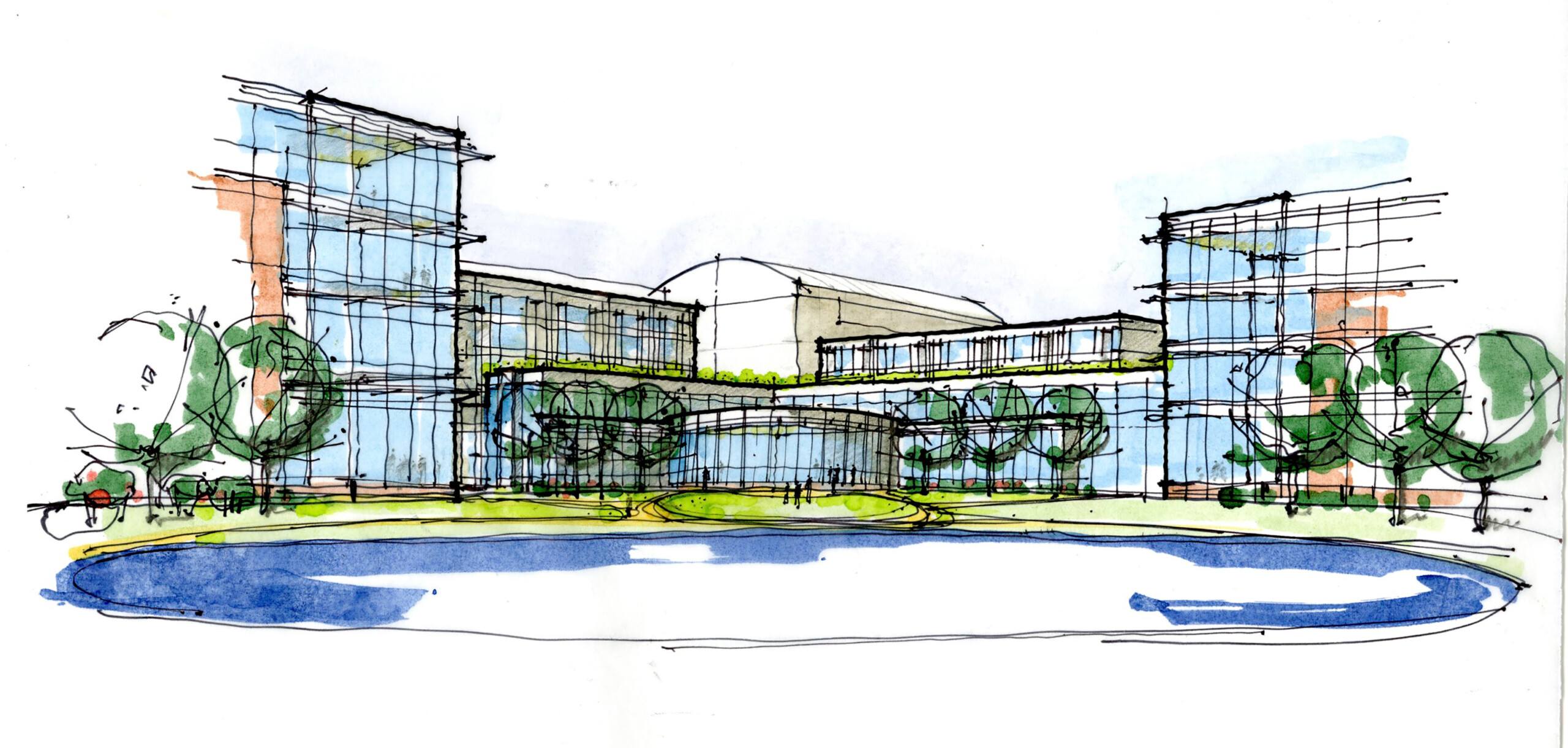 Conceptual sketch of proposed master plan for Oklahoma State University’s Center for Health Sciences...