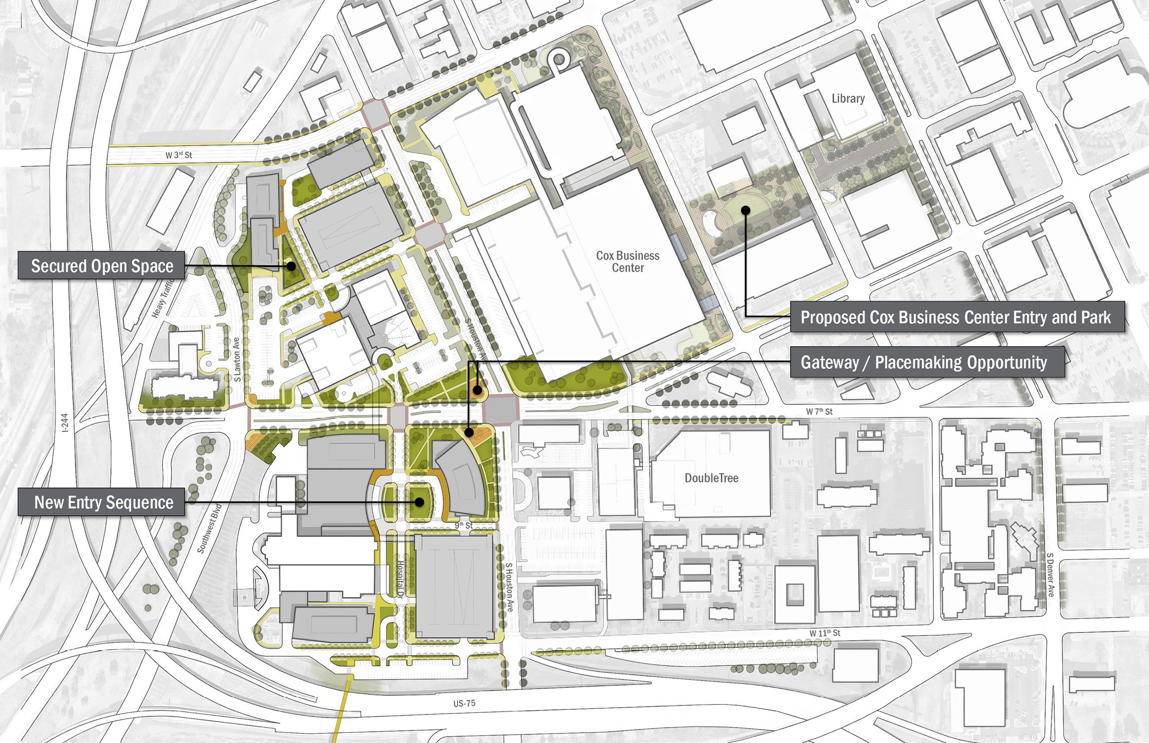 Proposed open space plan for Oklahoma State University’s Medical Center master plan.
