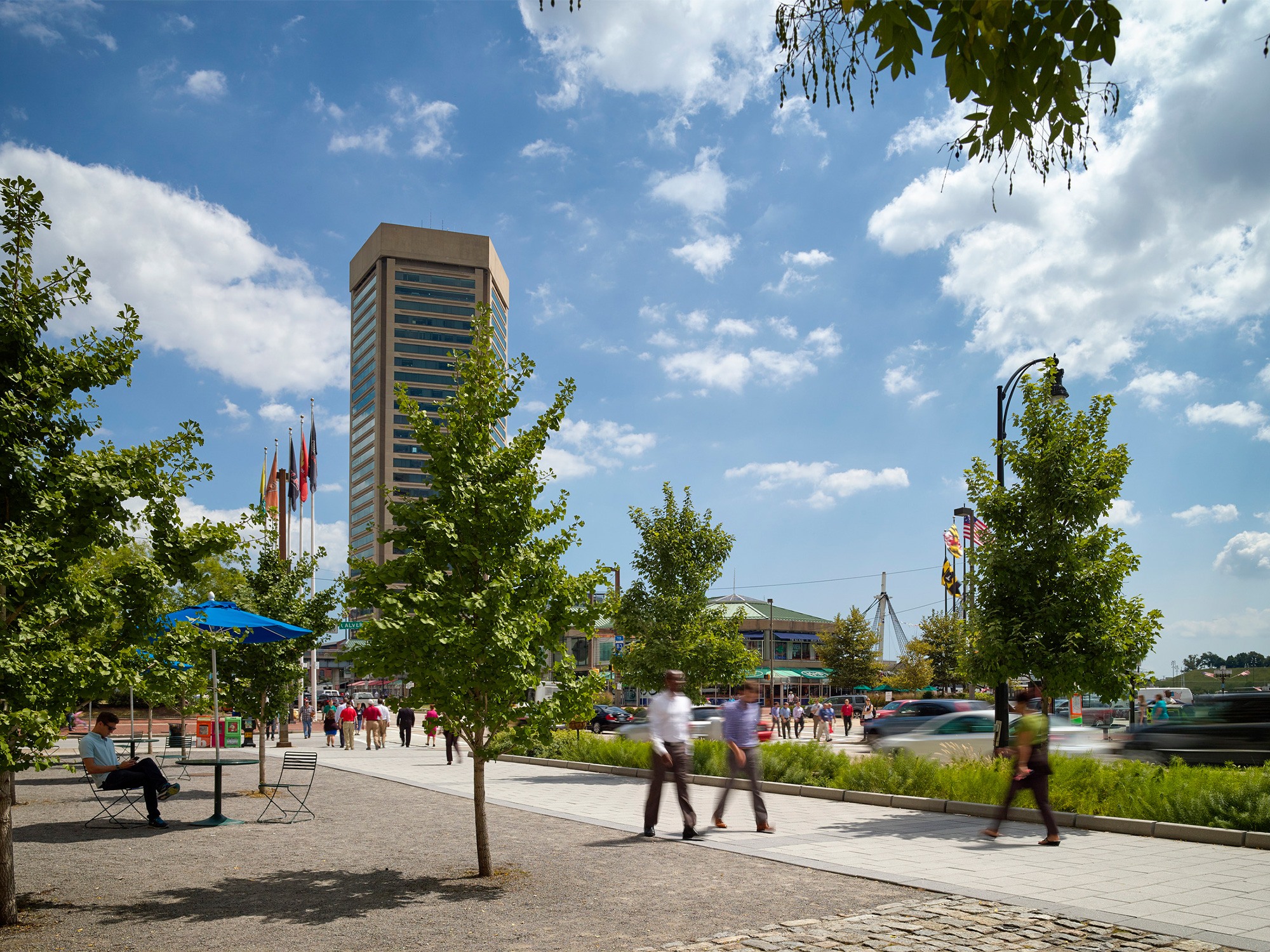 View looking east down redeveloped Pratt Street