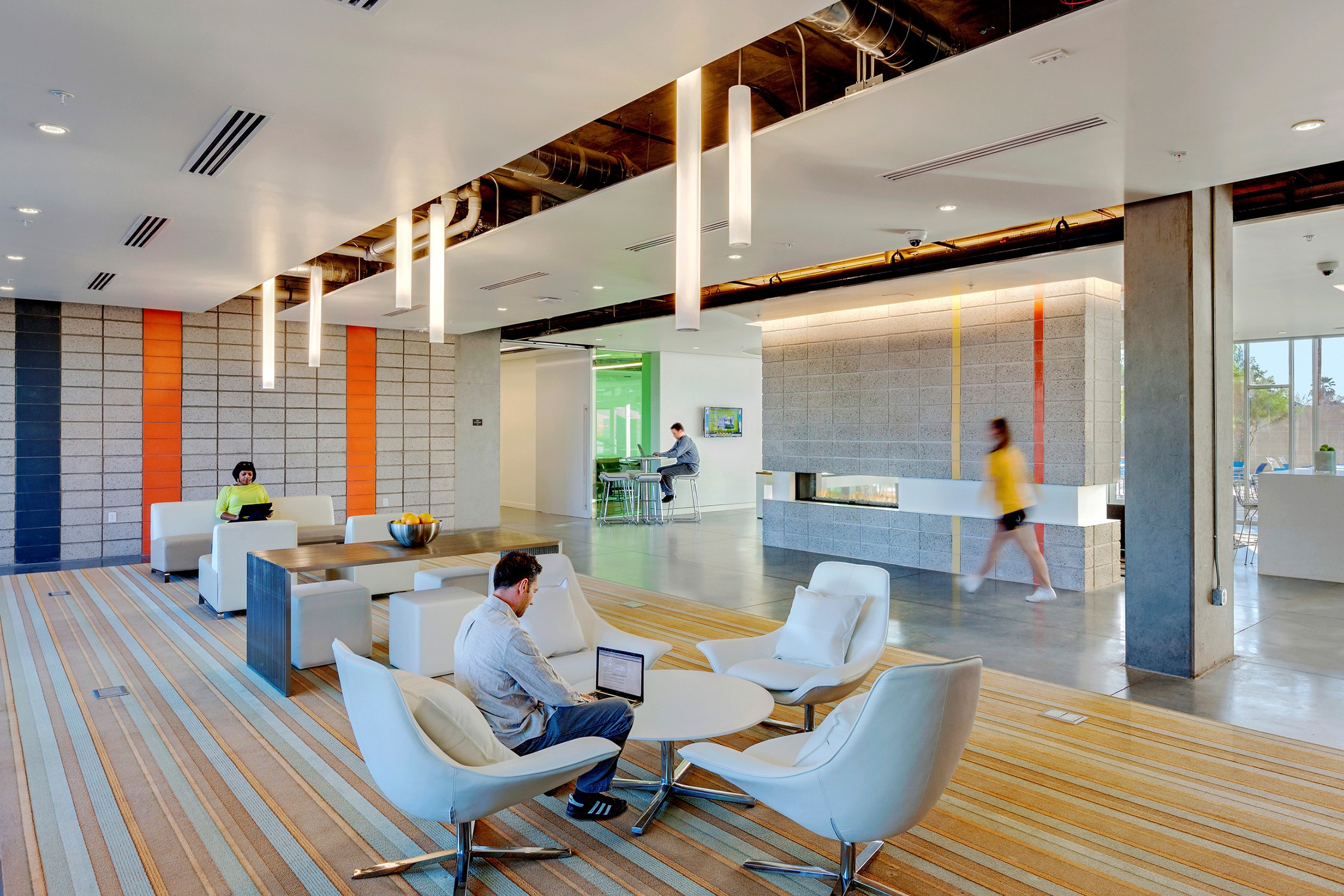 Modern lobby of Roosevelt Point with common space for residents