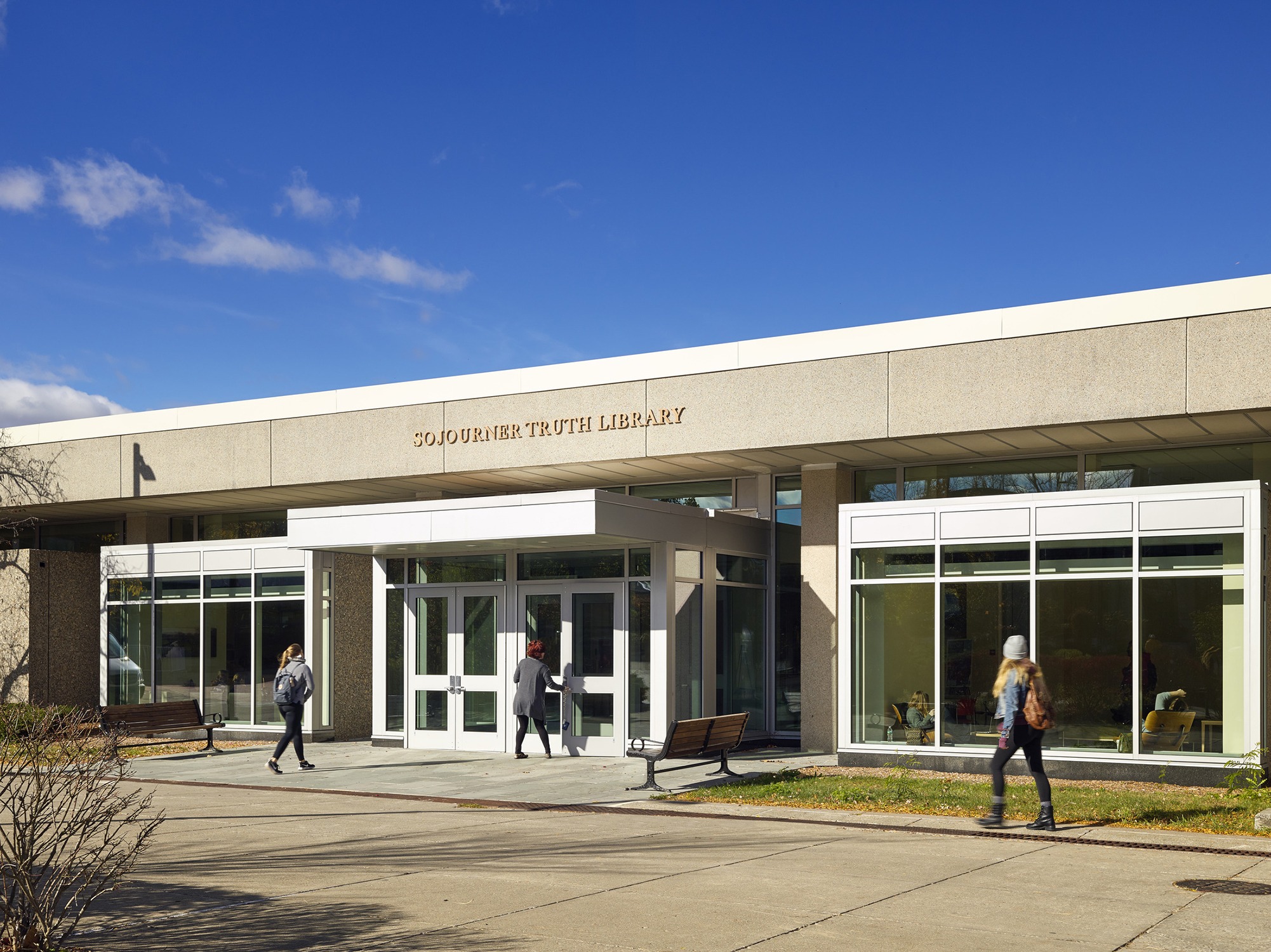 Entrance view after renovation at Sojourner Truth Library at SUNY New Paltz