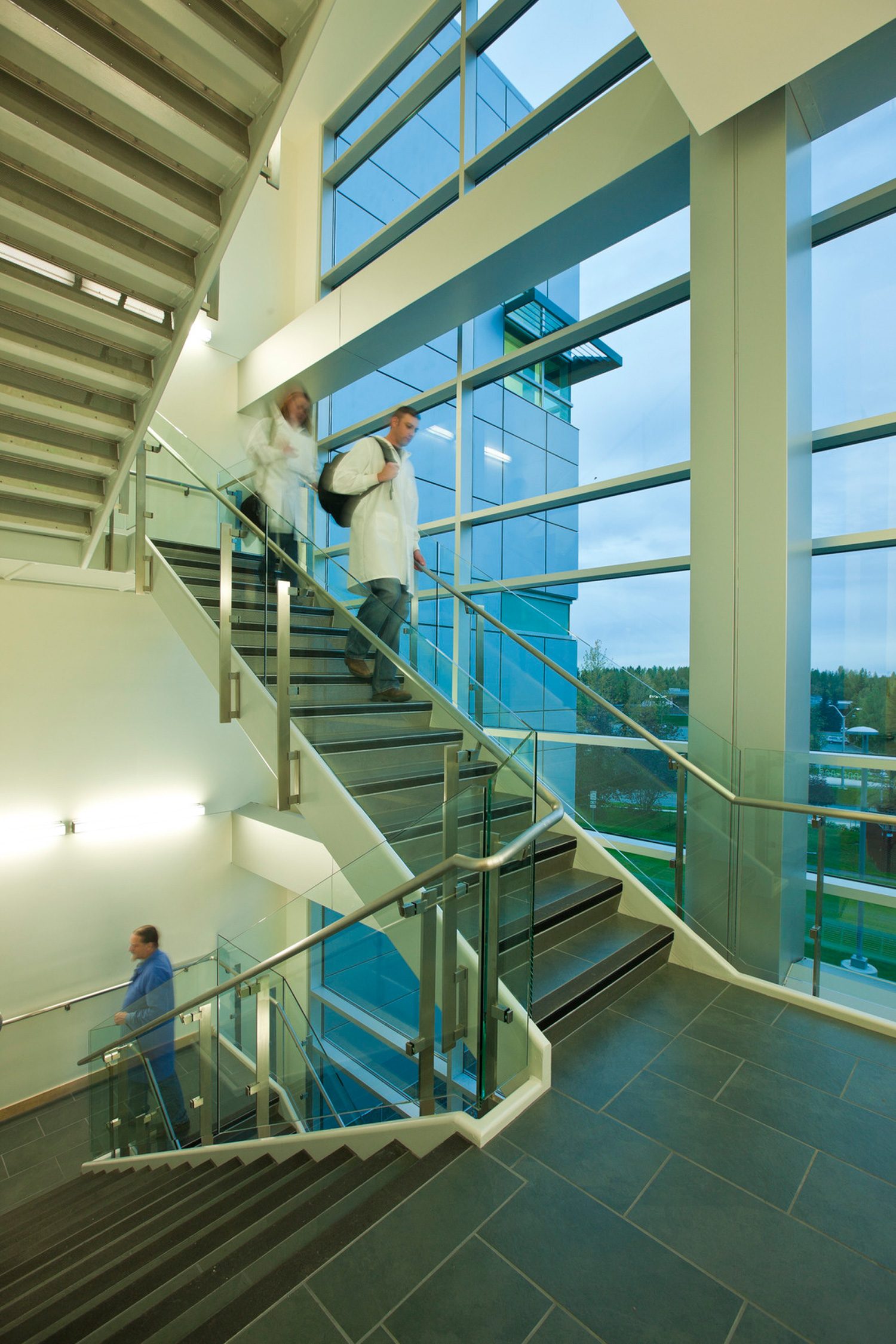 Transparent stairwell at the Health Sciences Building at University of Alaska-Anchorage