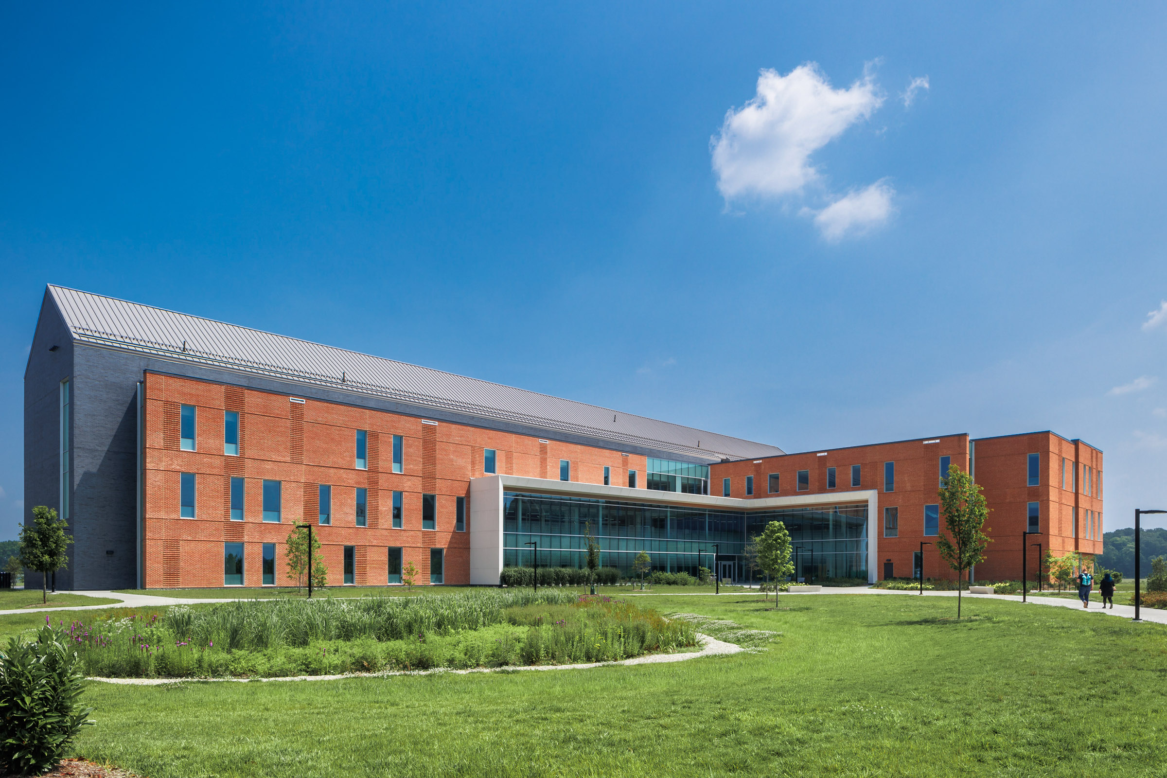 A ground-level view of the entrance to UMES School of Pharmacy