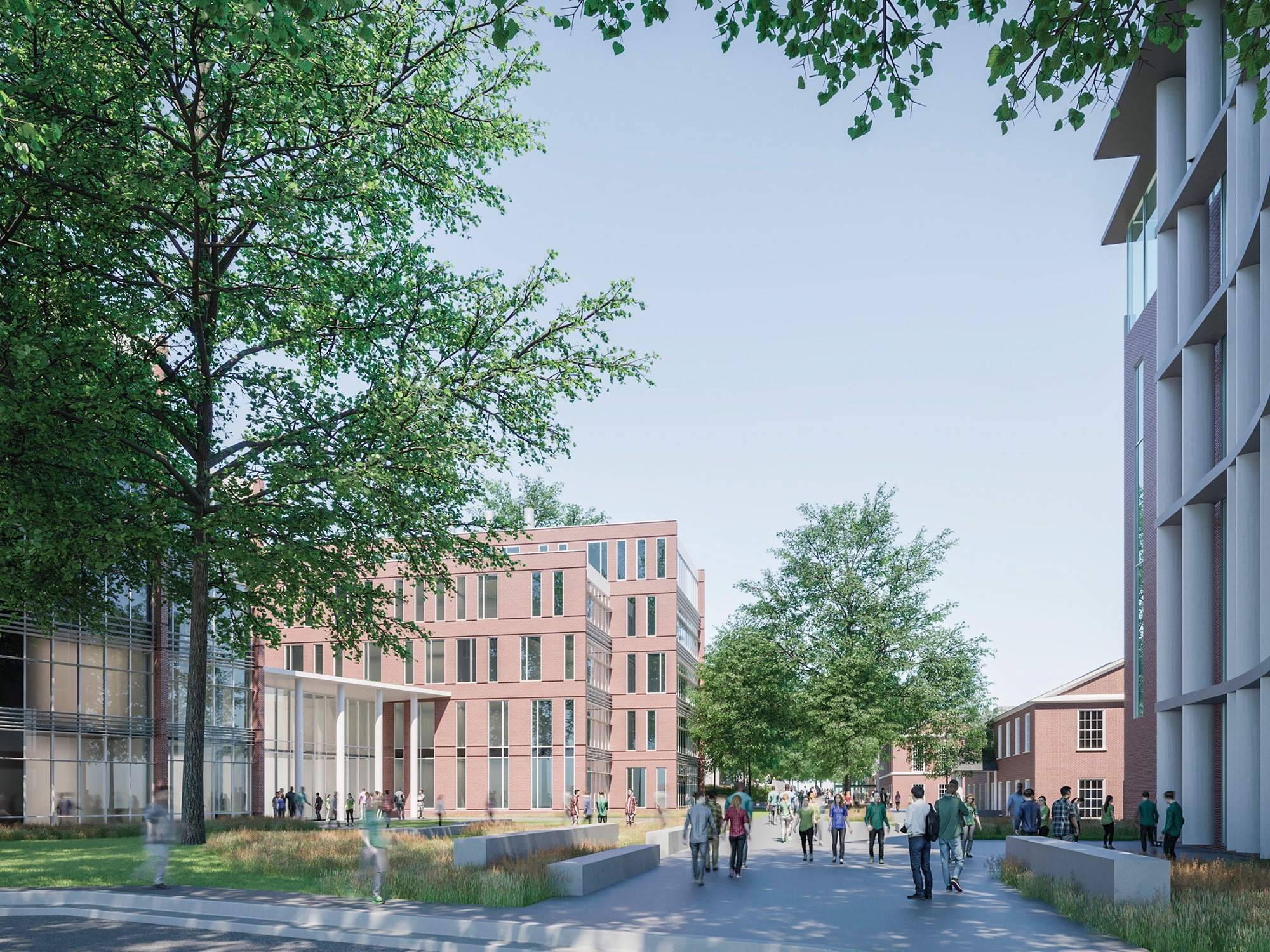 Proposed new entry featuring landscape as a connector to create a social heart on the engineering...