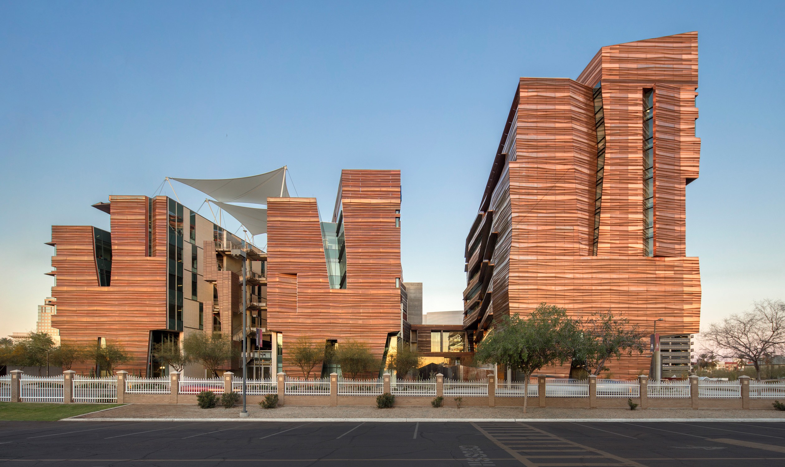 Exterior elevation of both University of Arizona Biomedical Sciences Partnership Building and Health...