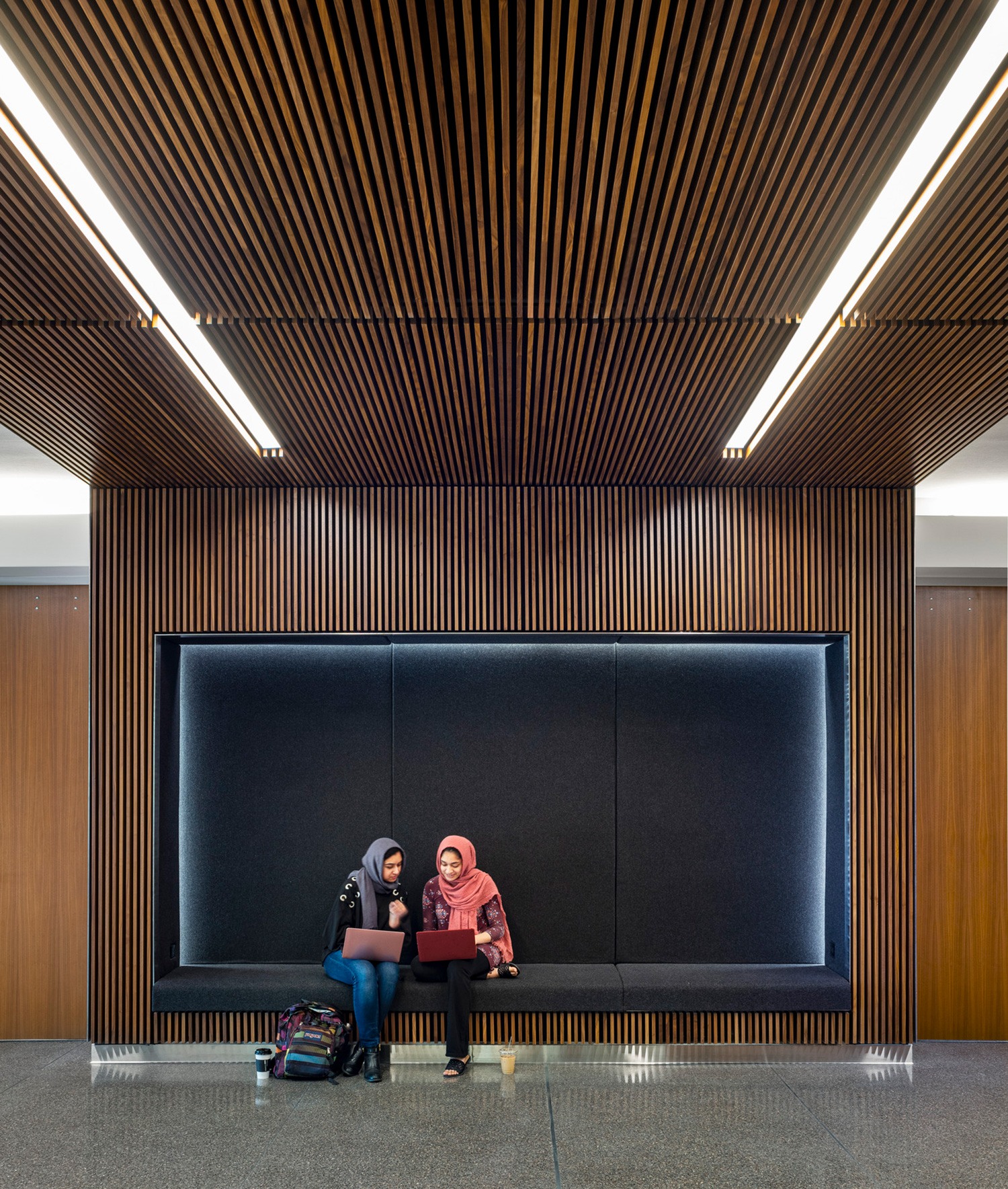 Interior image of built-in collaboration space at the University of North Texas Interdisciplinary...