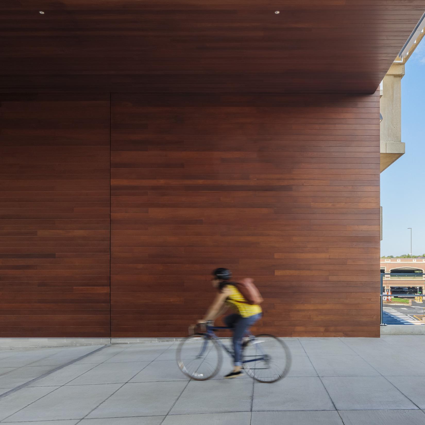 Stained white oak wood detail in the breezeway at Bryan Hall at Washington University in St. Louis