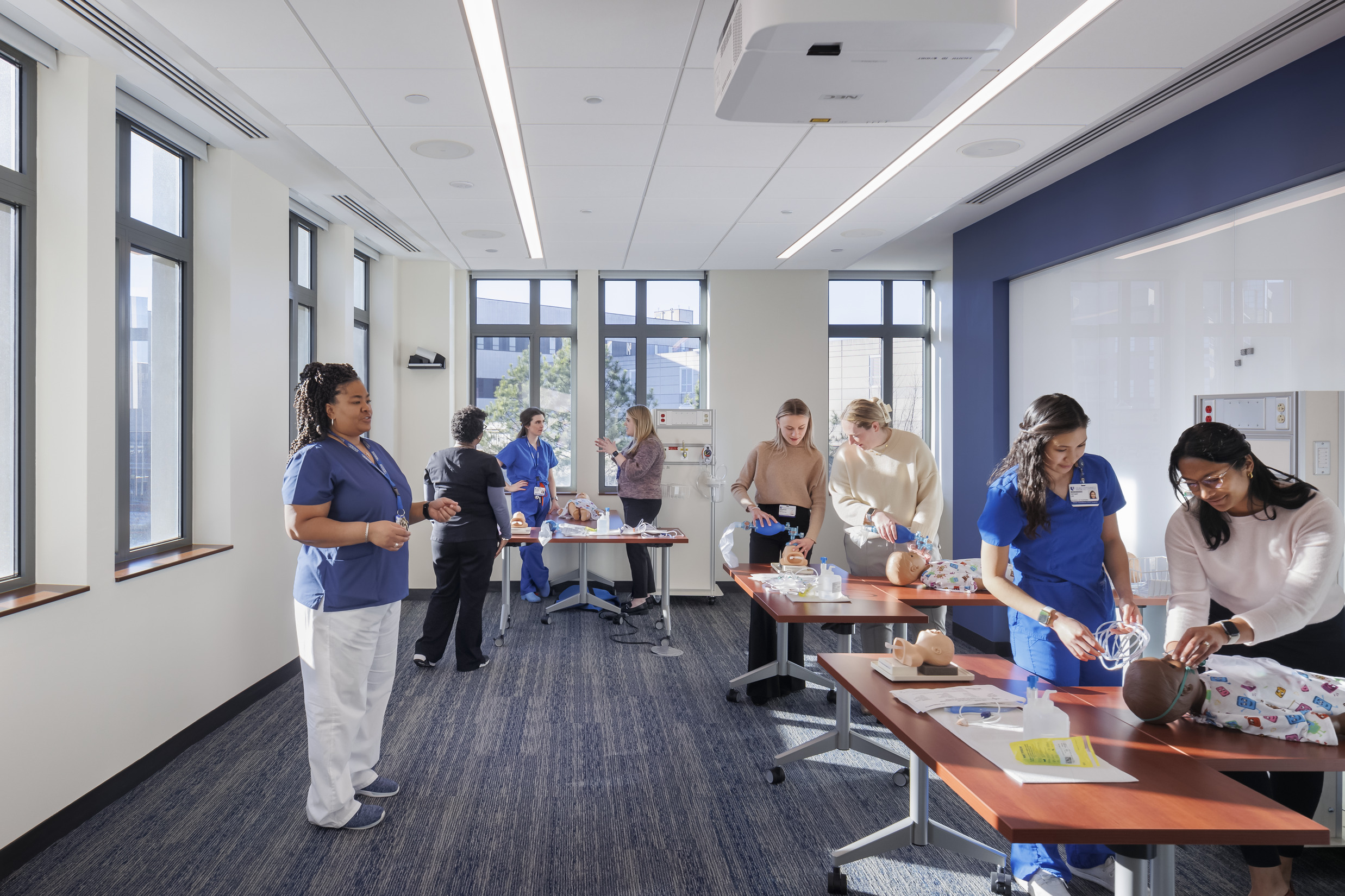 A simulation class space in the Duke Health Center for Interprofessional Education and Care