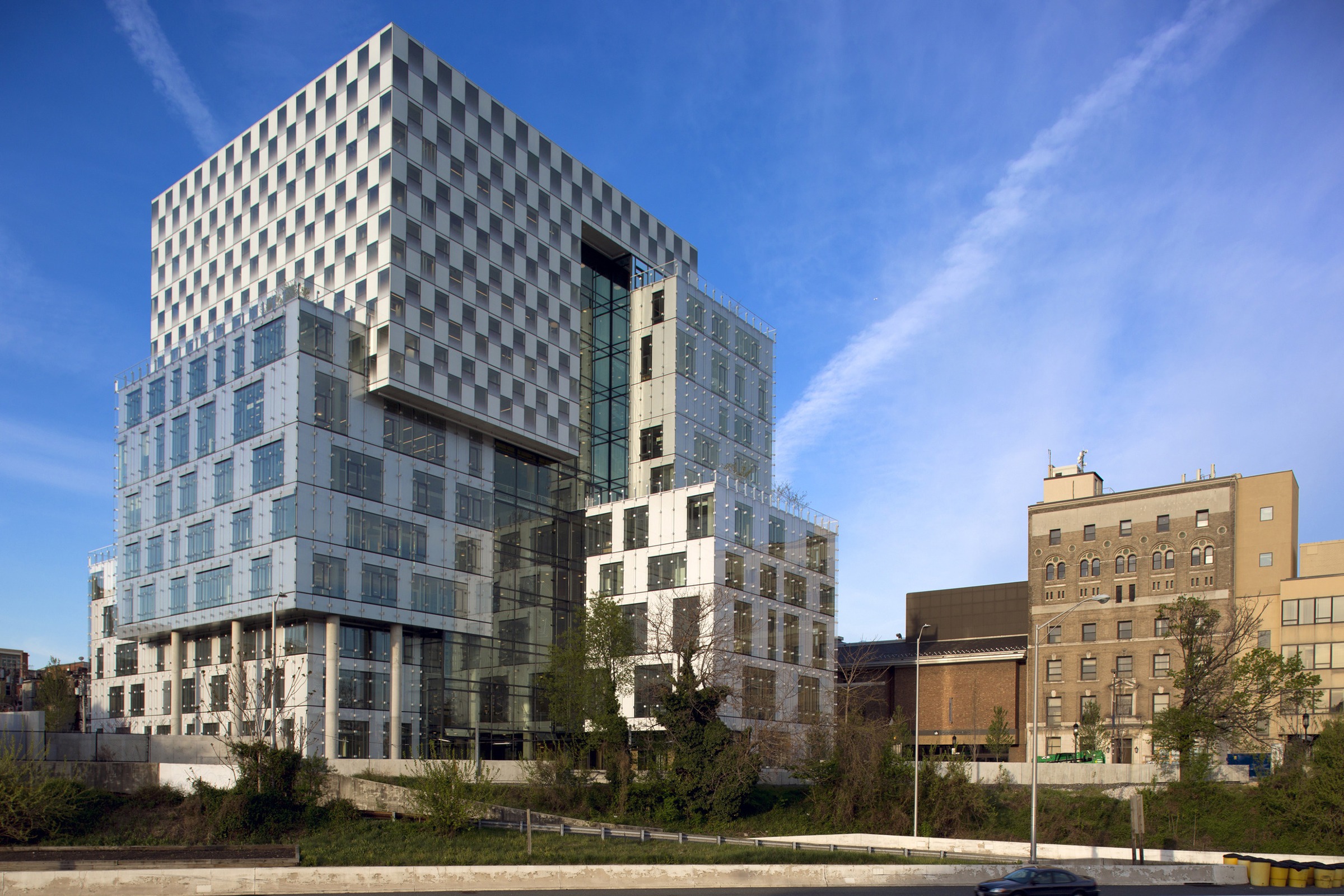 Exterior view of the John and Frances Angelos Law Center at University of Baltimore