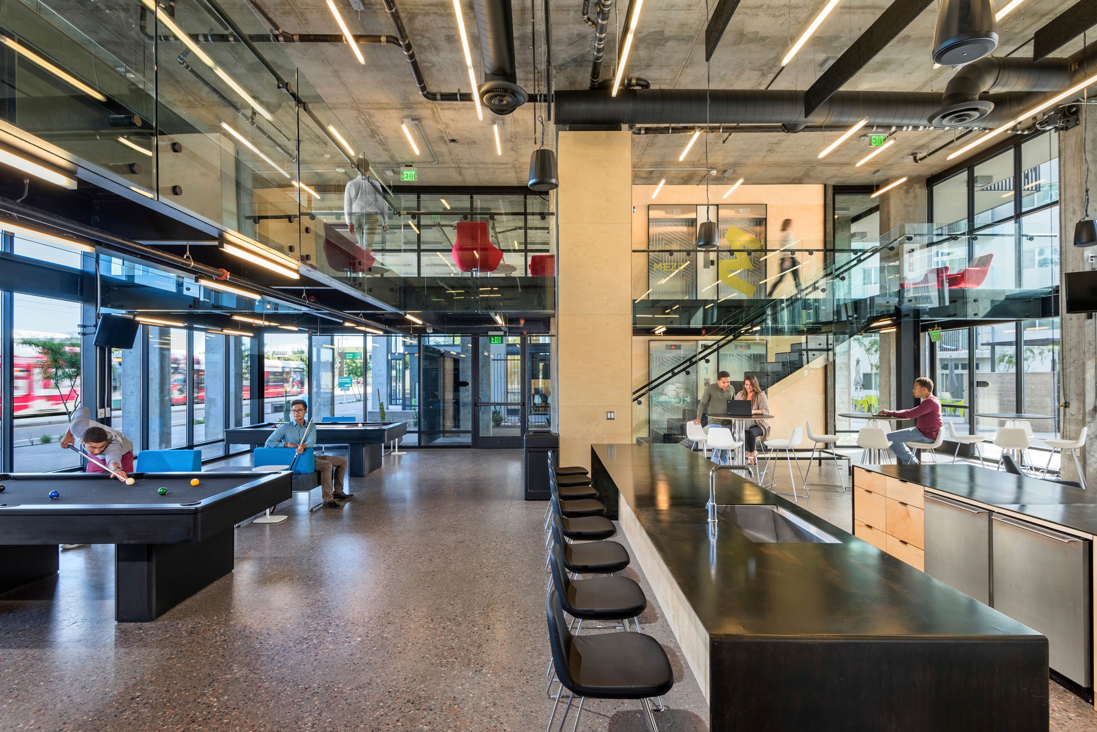 Peak Campus_Vertex Student Housing interior with pool table collaborative space and large windows