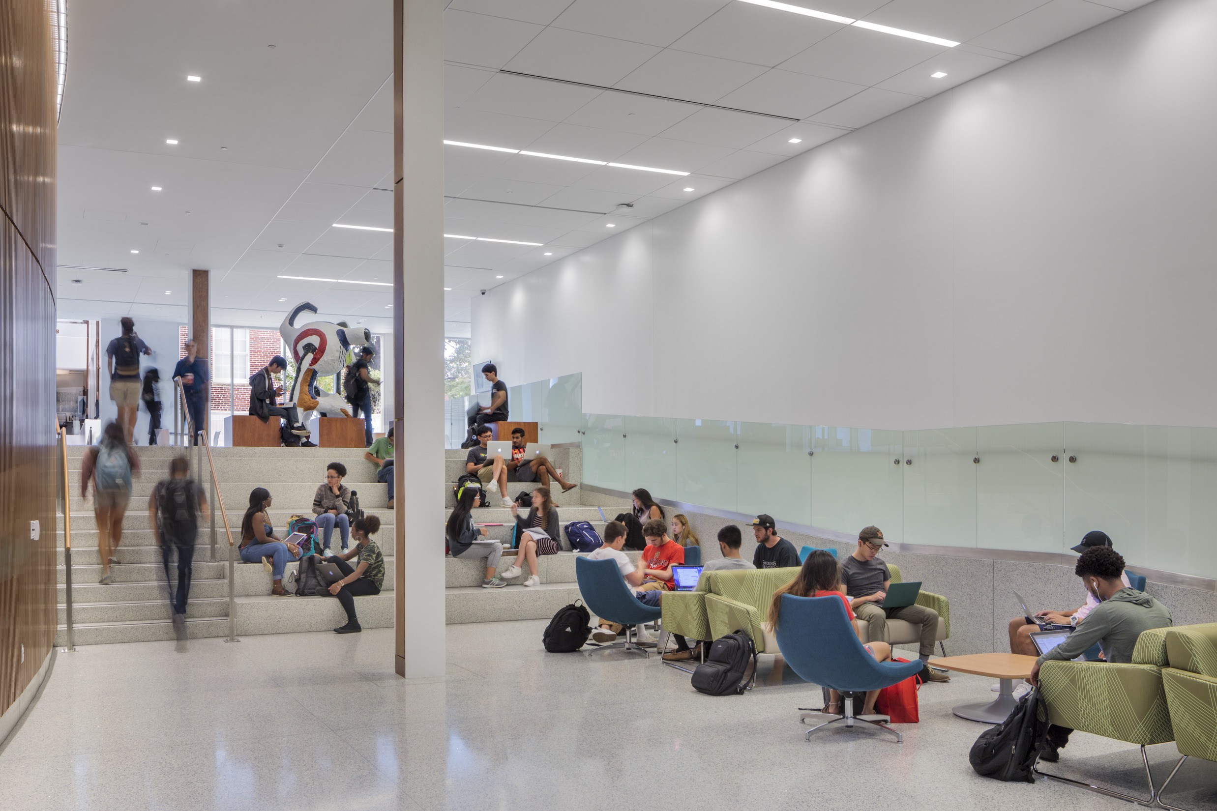 Informal gathering space at the Edward St. John Learning and Teaching Center at the University...