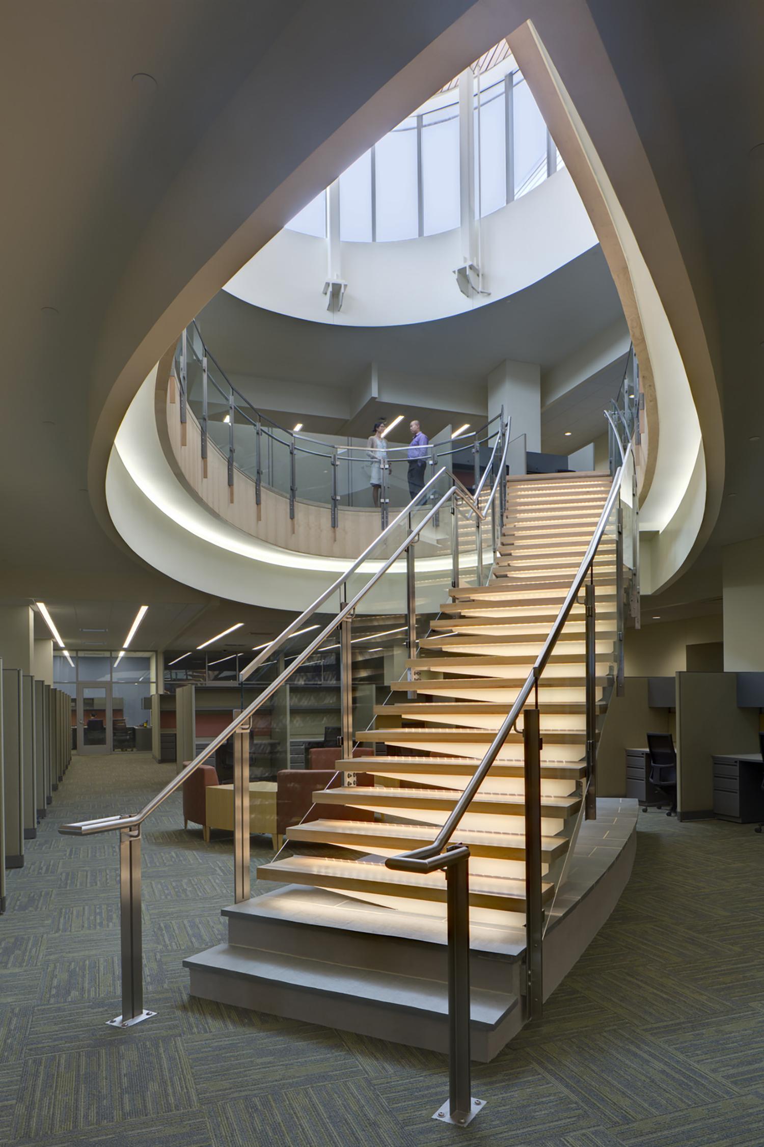 Central stair at the University of Delaware Interdisciplinary Science & Engineering Laboratory