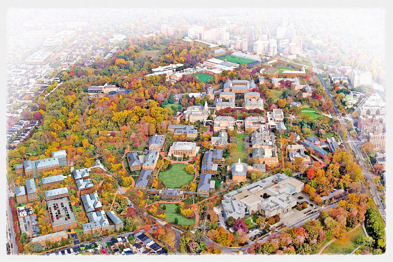 1 Johns Hopkins University Homewood Campus Aerial Watercolor 1600x1067 