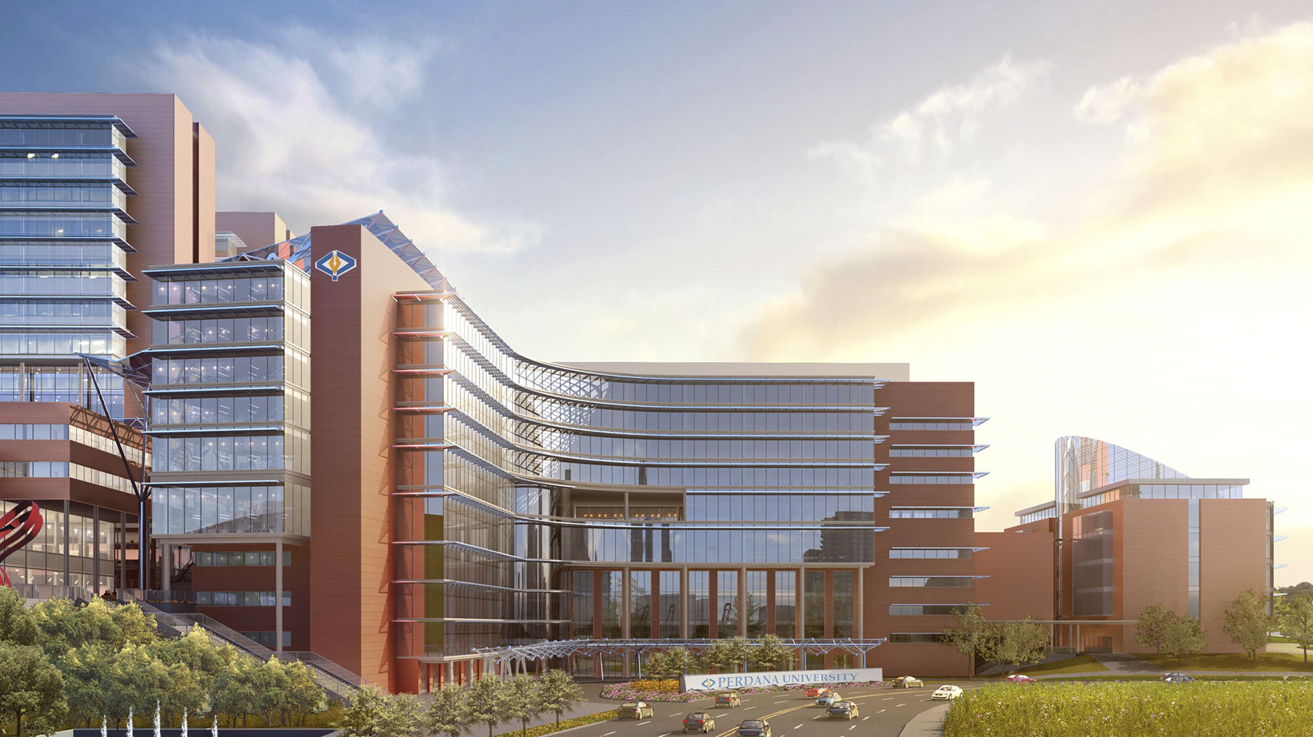 Courtyard and building rendering as part of the master plan for Perdana University Graduate School...