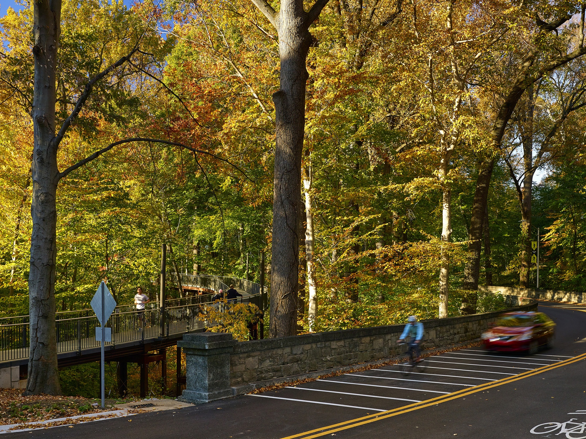 New elevated pedestrian bridge along Johns Hopkins University’s San Martin Drive