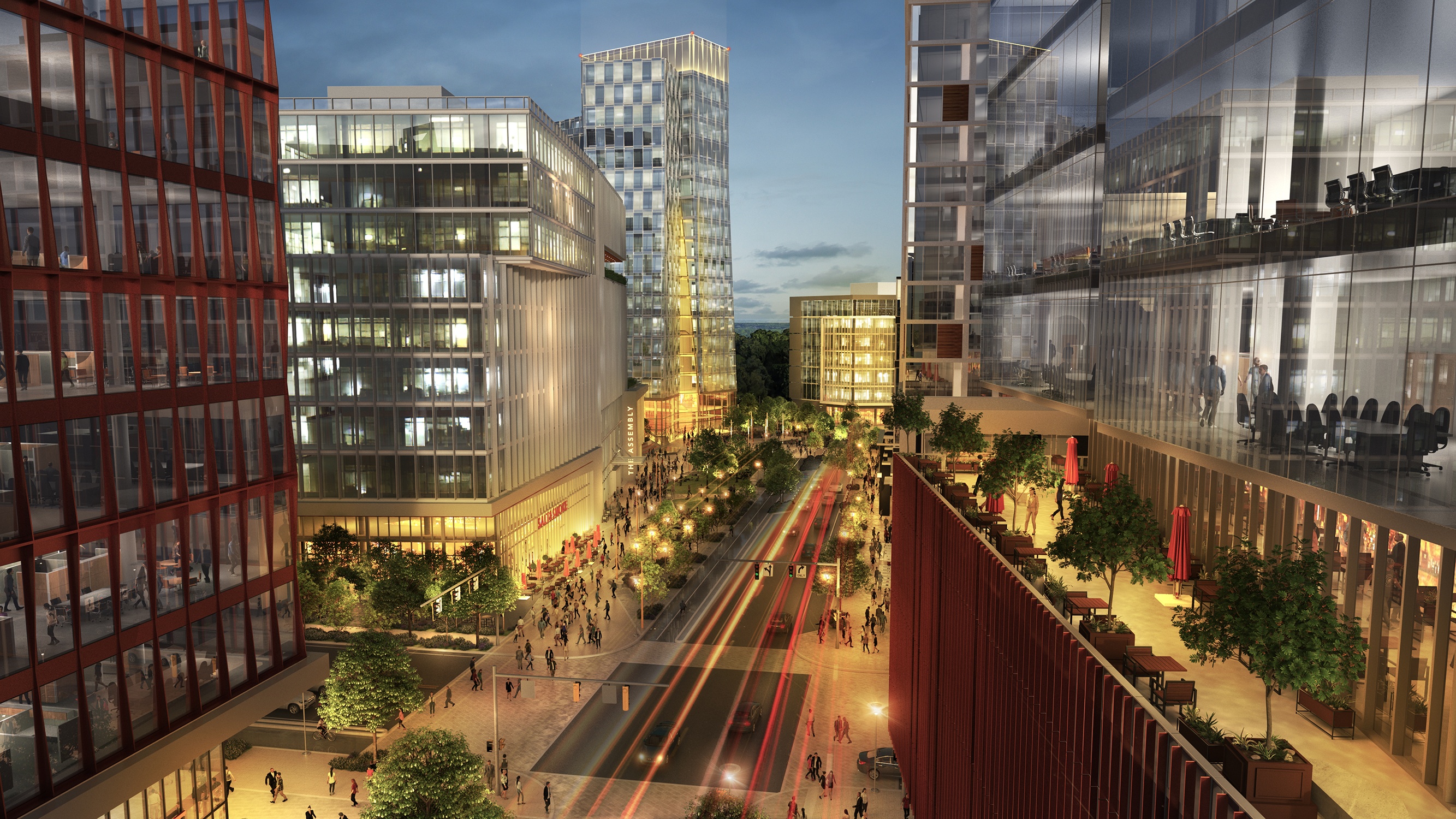 Rendering shows office space and street connections in the Charlotte Knowledge Community
