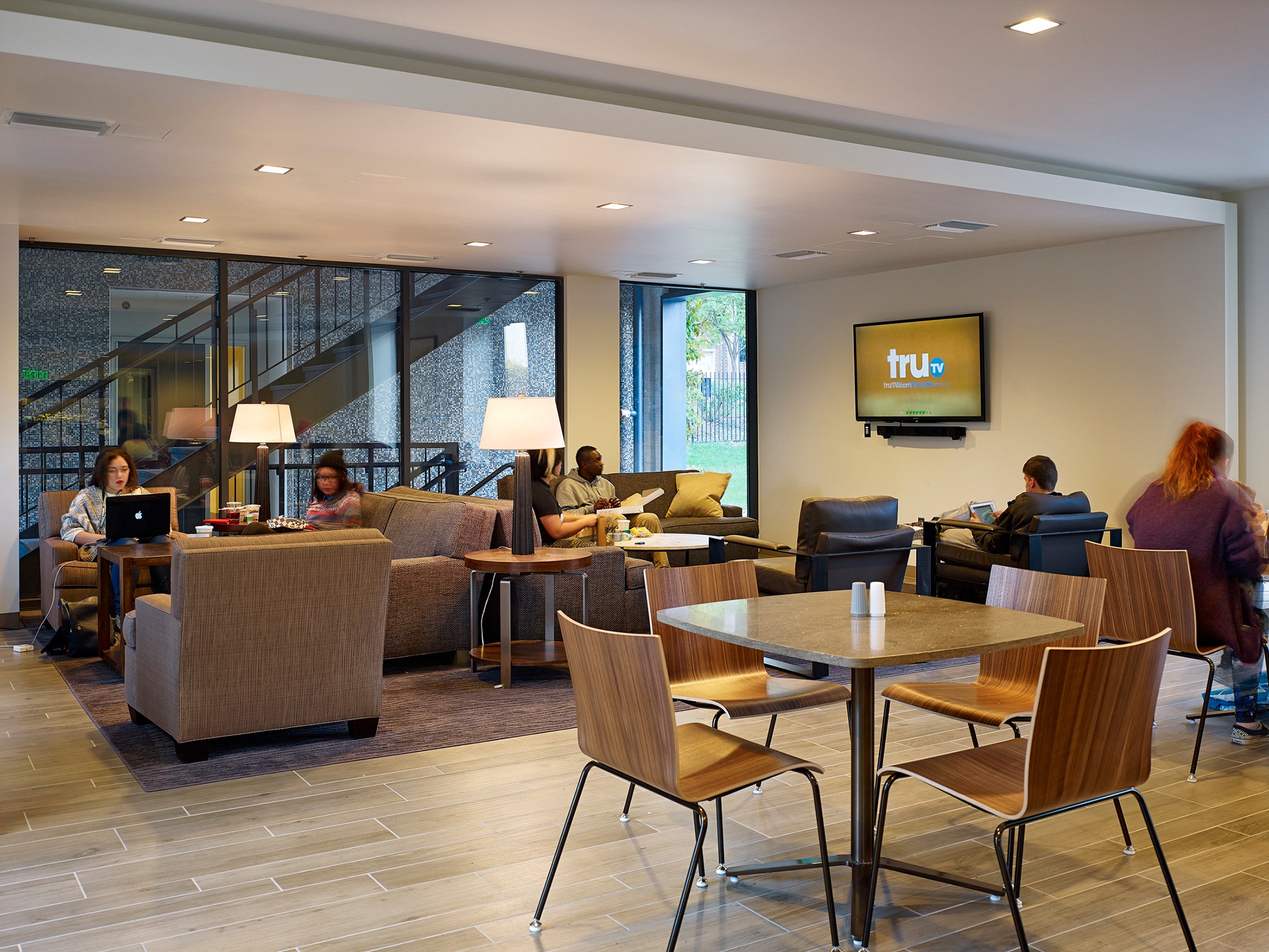 Interior view of the student lounge area in Founders Green at the Maryland Institute College of...
